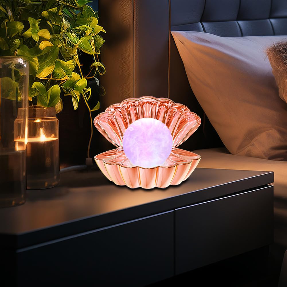 LKUA Shell Pearl Night Light - RGB Color Changing LED Lamp, Electroplated Rose Gold, Portable Clamshell Design, Model LK-P