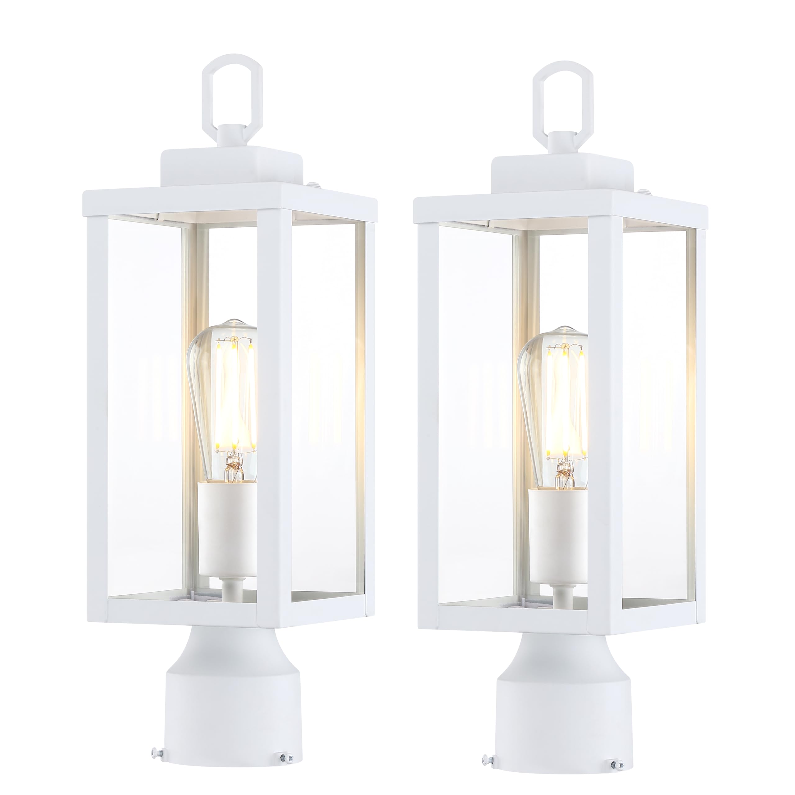 GRUENLICH Outdoor Post Lighting Fixture, Metal & Glass, E26 Base, 60W Max, Matte White, Medium 16.5inch, 2 Pack