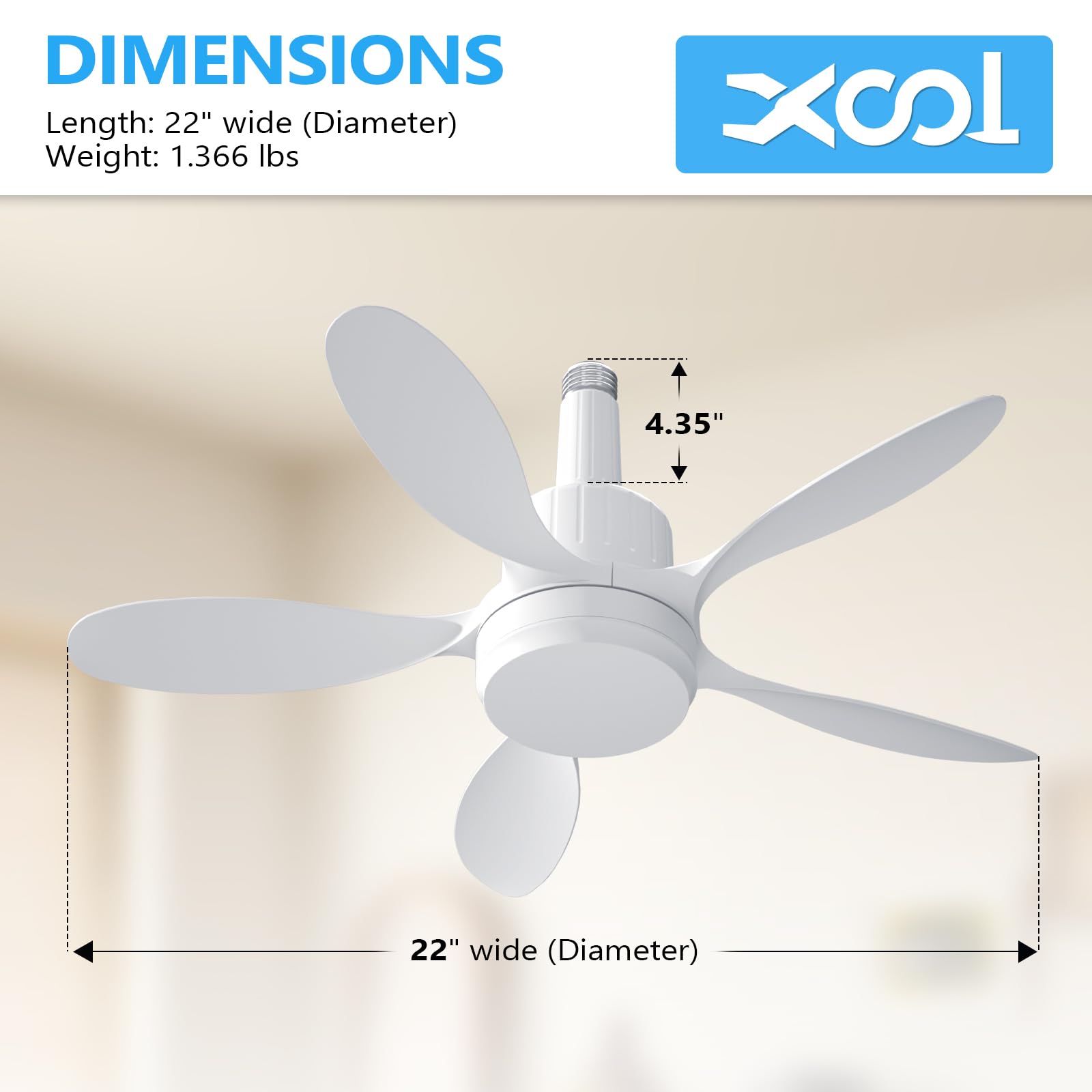 Socket Fan Light, 22&quot; Ceiling Fan With Led Lights And Remote, 3 Fan Speeds, Adjustable Cool & Warm Light, Wireless Screw In Socket Fan Light For Bedroom, Kitchen, Living Room, 1200 Lumen, E26/E27 Base