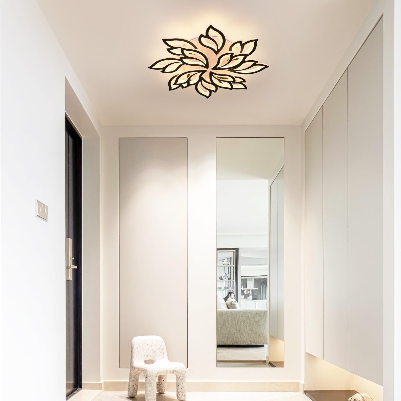 Garwarm Modern Ceiling Light  Dimmable Led Flower Flush Mount Ceiling Lamp  90W Acrylic Petals Ceiling Chandelier Lighting Fixture With Remote Control For Living Room Bedroom Dining Room (Black)