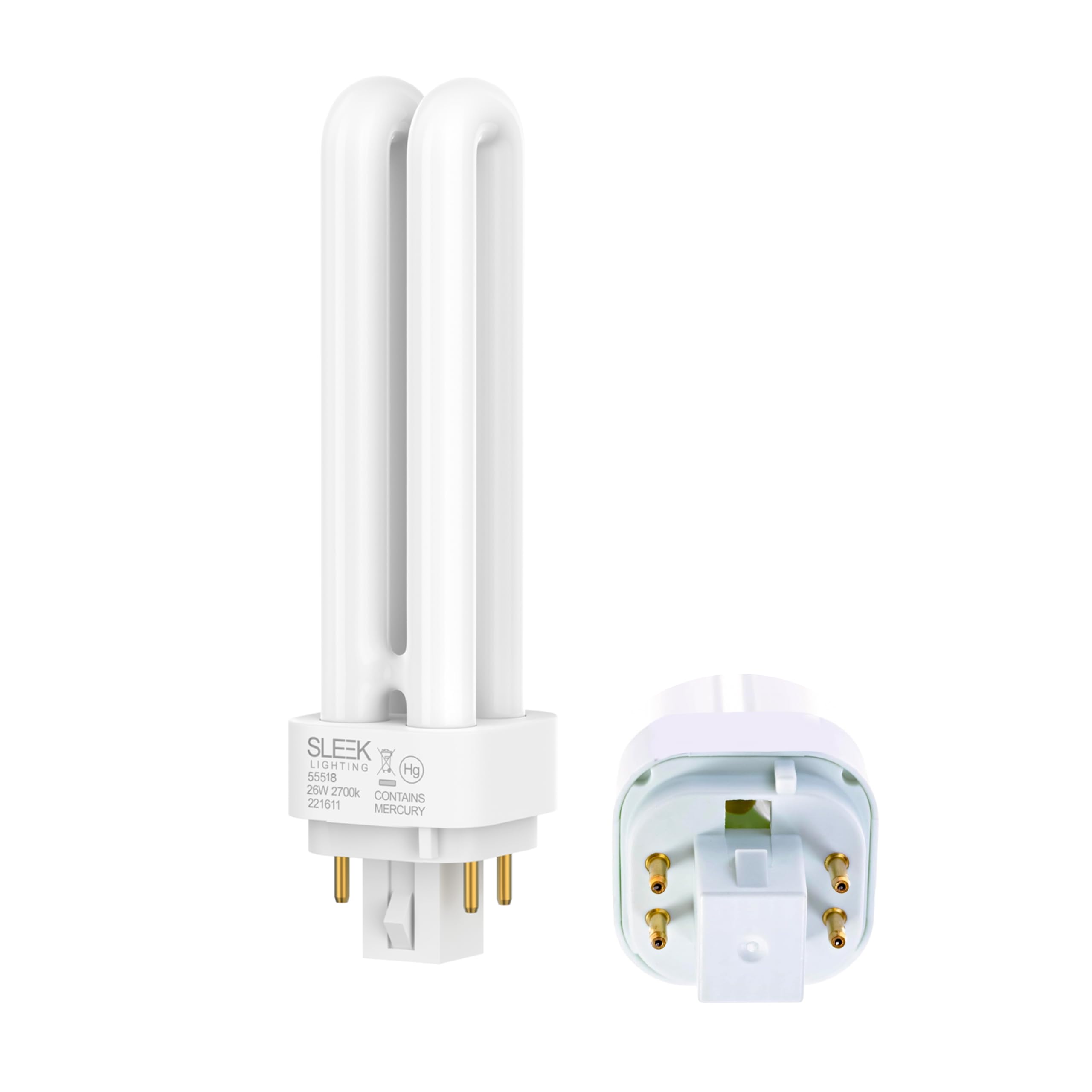 SLEEKLIGHTING 26W T4 Double Tube CFL Light Bulb 3500K 1500lm G24q-3 Base - 4 Pack Neutral White