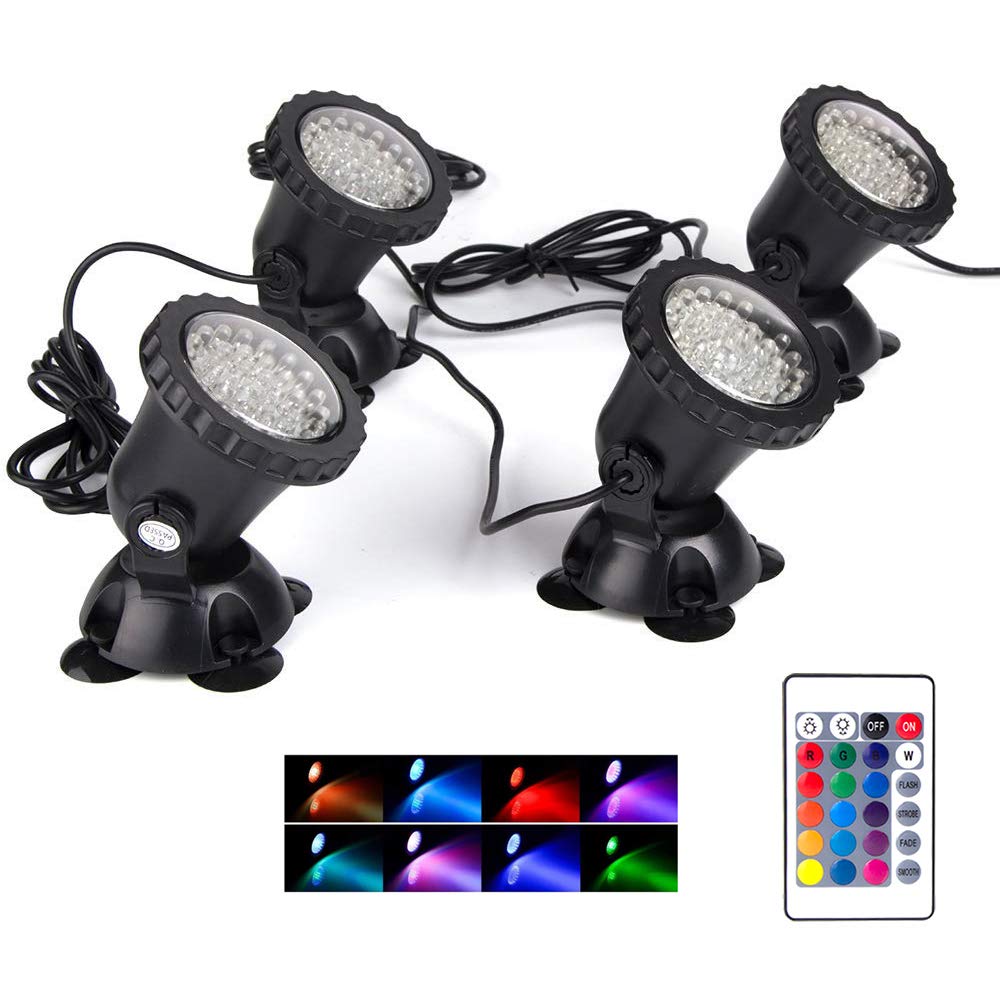 SHOYO LED Pond Lights - Color Changing Underwater Fountain Lights, IP68 Waterproof, 4 in Set, Acrylonitrile Butadiene Styrene