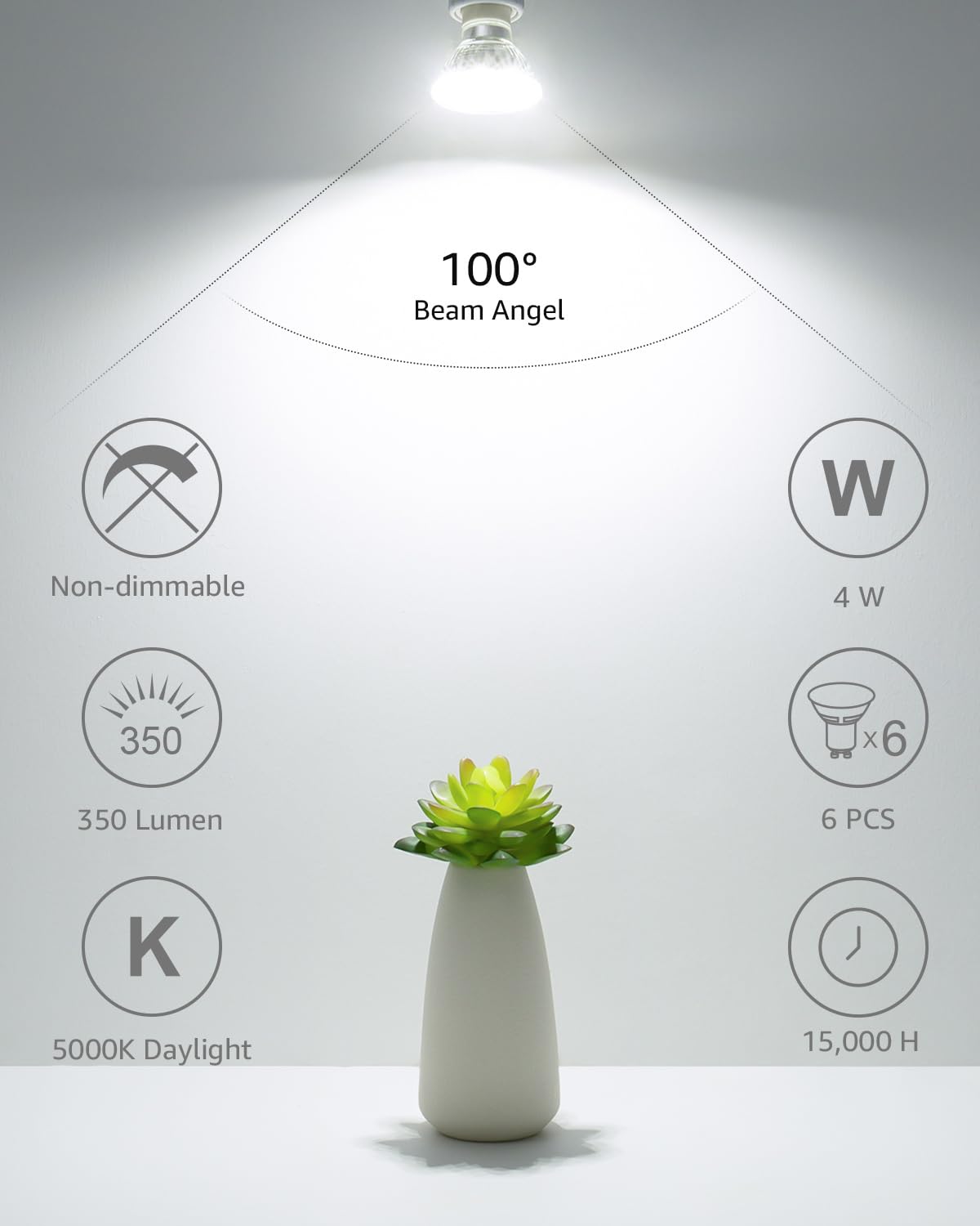 Lepro GU10 LED Light Bulbs, 4W Non-Dimmable, 5000K Daylight White, 6 Pack, Glass for Recessed Lighting