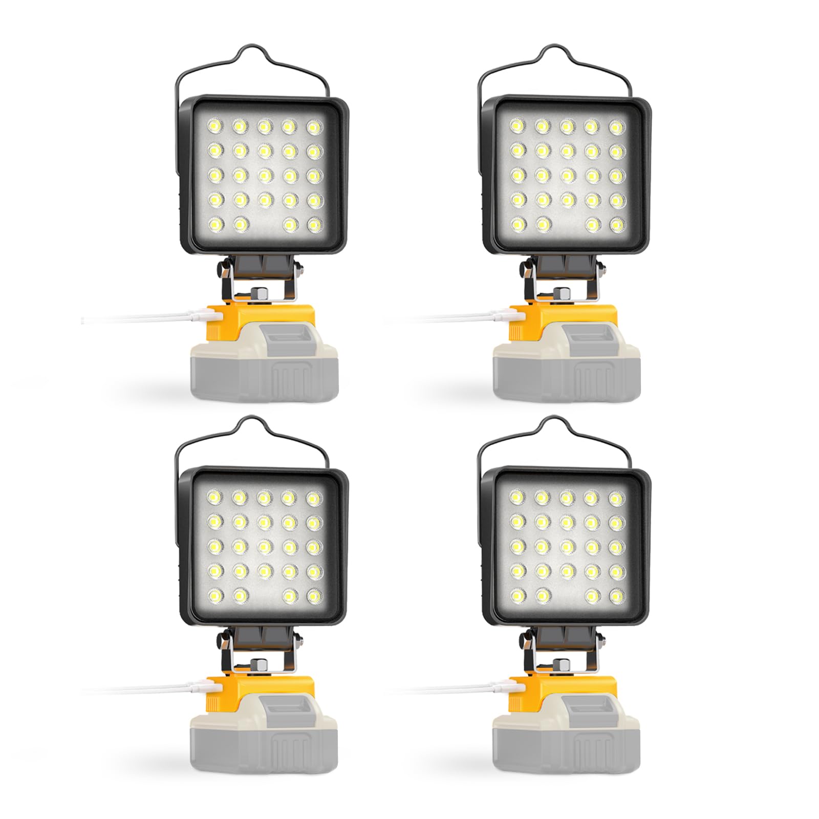 4 Pcs Led Work Light For Dewalt 20V Max Battery  90W 9600Lm Battery Light For Dewalt 20V Tools  Portable Outdoors Cordless Flood Lighting With Usb & Type-C Charging Port  Low Voltage Protection