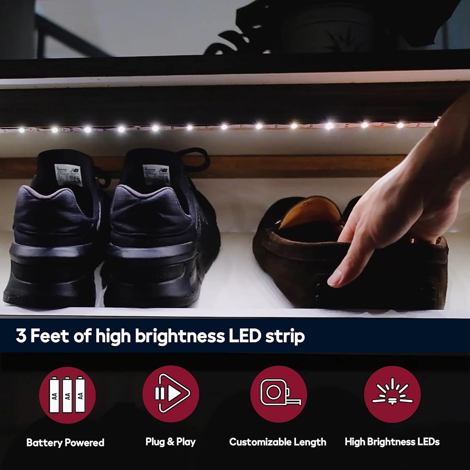 BestLuz Battery Powered LED Strip Lights, 40 inch, Neutral White, 3-Pack, Plastic, Model BSL-003, Wireless for Under Cabinet, Closet, Shelves