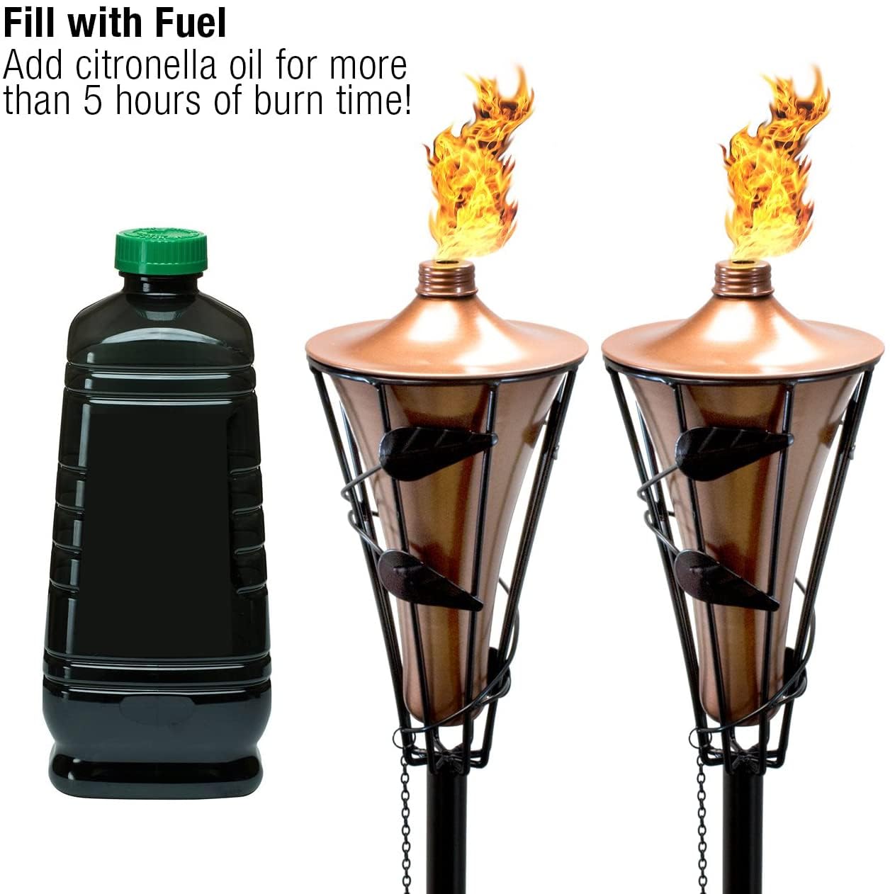 Matney Outdoor Metal Patio Torches, 60 Inch, 2 Pack, Bronze - Ideal for Deck, Patio, Backyard, Weddings, Includes Wick and Snuffer Cap