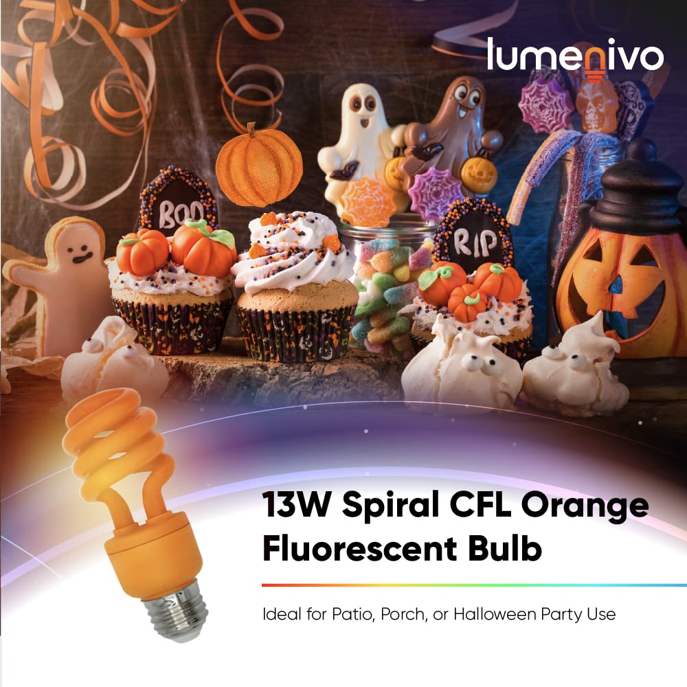 Lumenivo 13W Spiral Cfl Orange Light Bulb Outdoor Orange Light Bulb For Patio, Porch, Halloween Party - E26 Medium Screw Base -