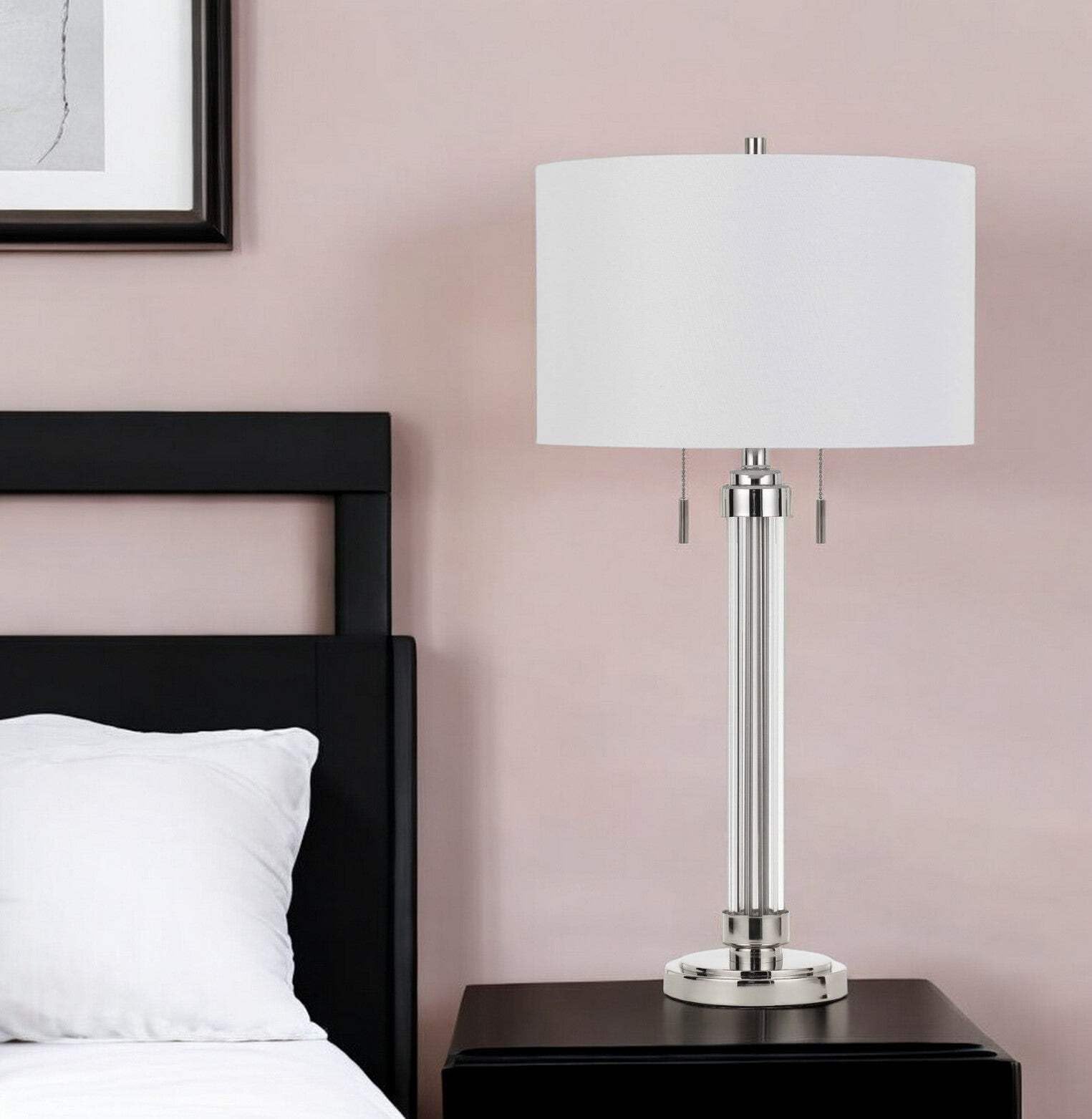 Homeroots Metal Two Light Table Lamp - 31 In. Silver Metallic With White Drum Shade, Model 524769