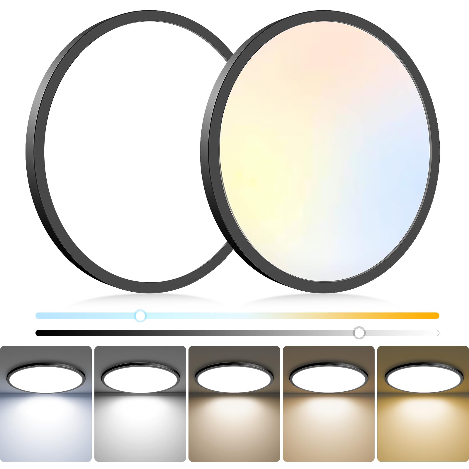 Hepside 2Pack LED Flush Mount Ceiling Light, 12Inch 24W, Dimmable 3000K-6500K, Black, Model CL62DA