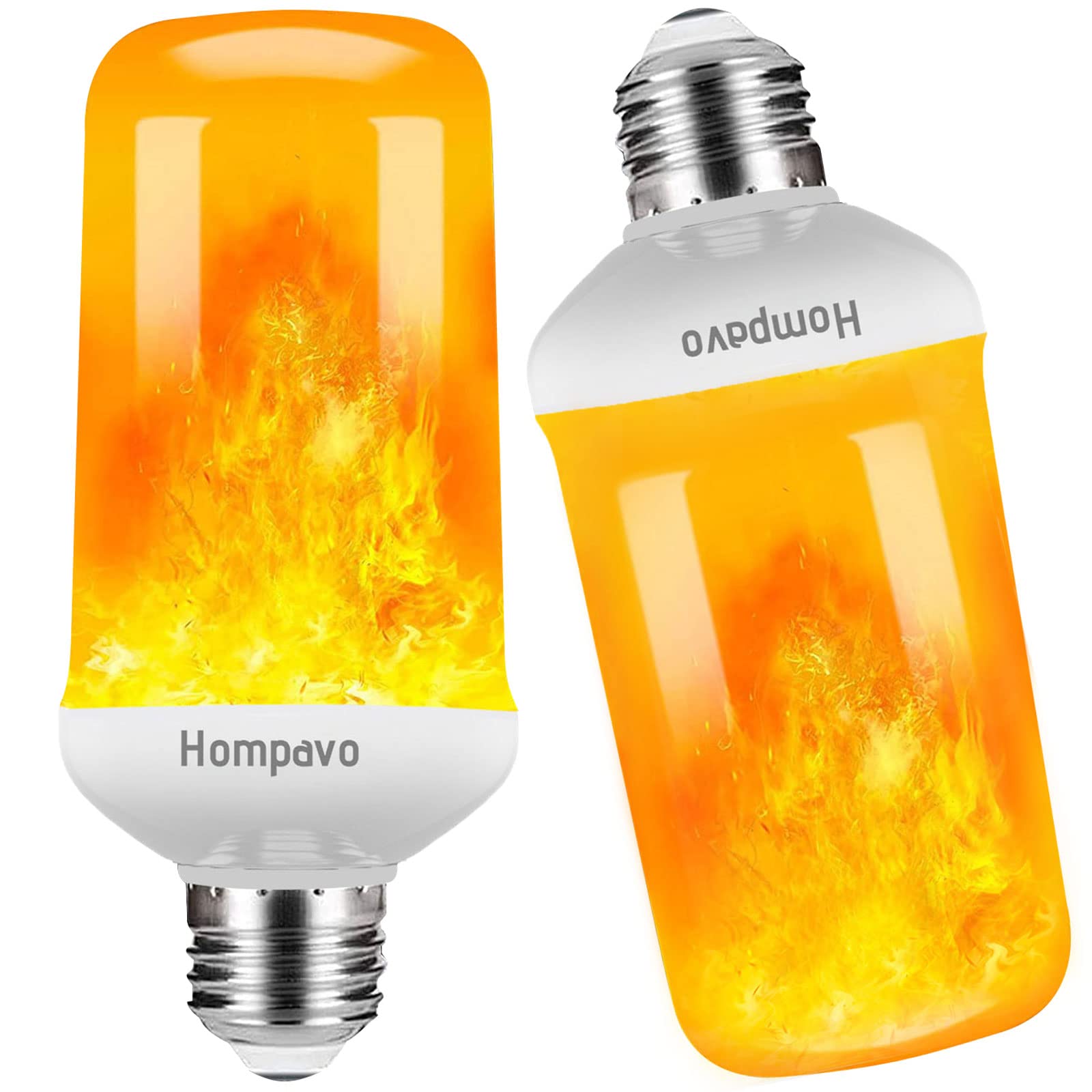 Hompavo Led Flame Light Bulbs - 4 Modes Flickering, E26/E27 Base, Indoor/Outdoor Decoration, White-