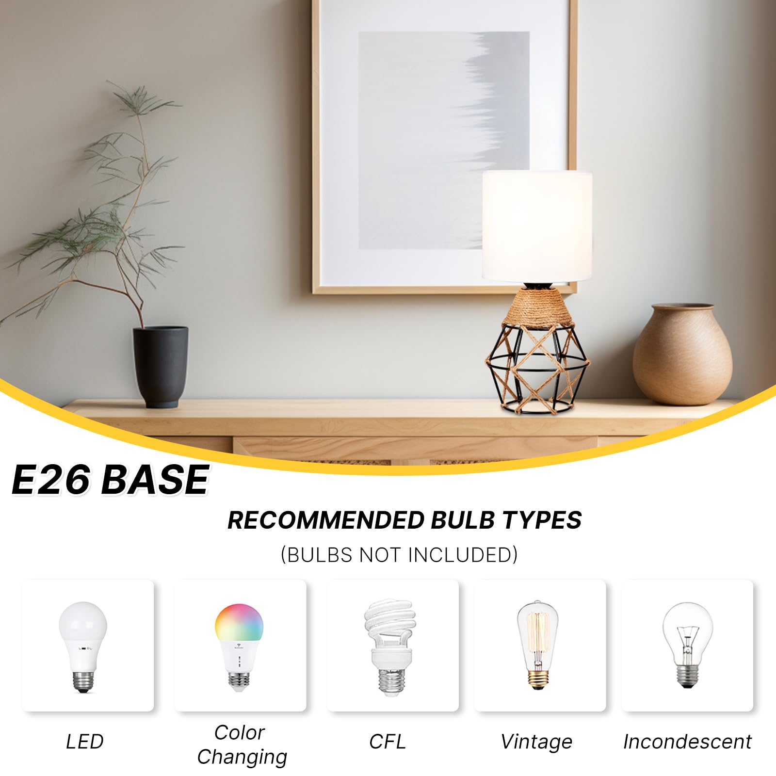 Hamilyeah Table Lamps Set Of 2, Woven Lamps For Nightstand With On/Off Switch, Farmhouse Bedside Lamps With White Fabric Shade,