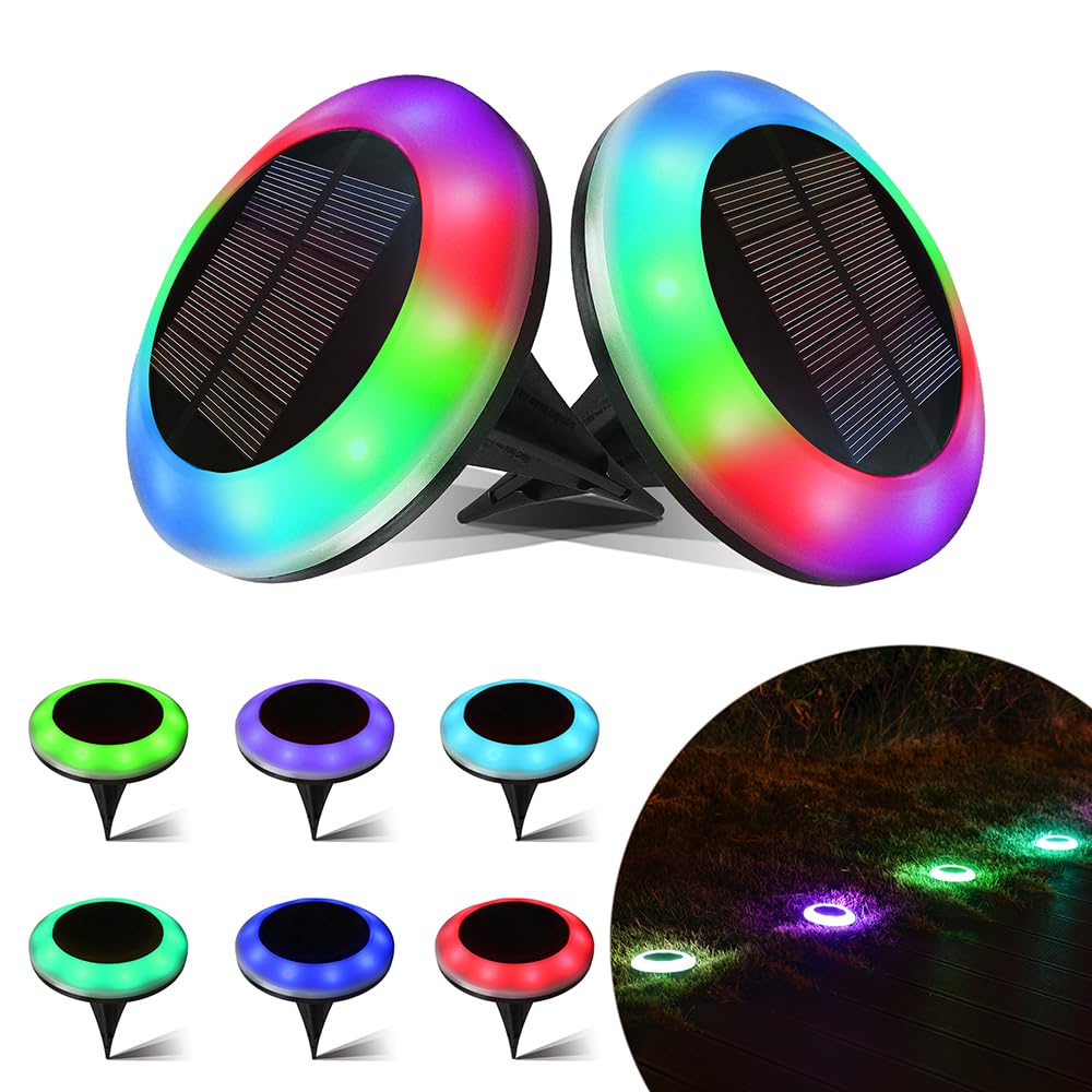 LAMTREE 8 Pack 20 Lumens Colorized Solar Ground Lights,Solar Landscape Lights with Mutiple Color Functions for Pool Area, Pathwa