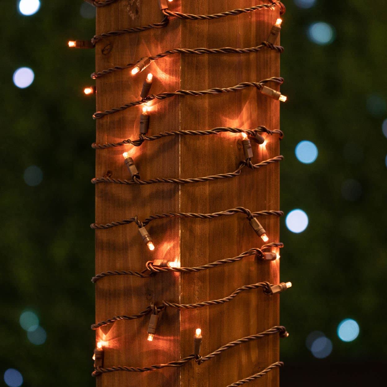Novelty Lights 25ft Amber LED Christmas String Lights, 50 LEDs, Brown Wire, Dimmable, Connectable, UL Listed, IP55