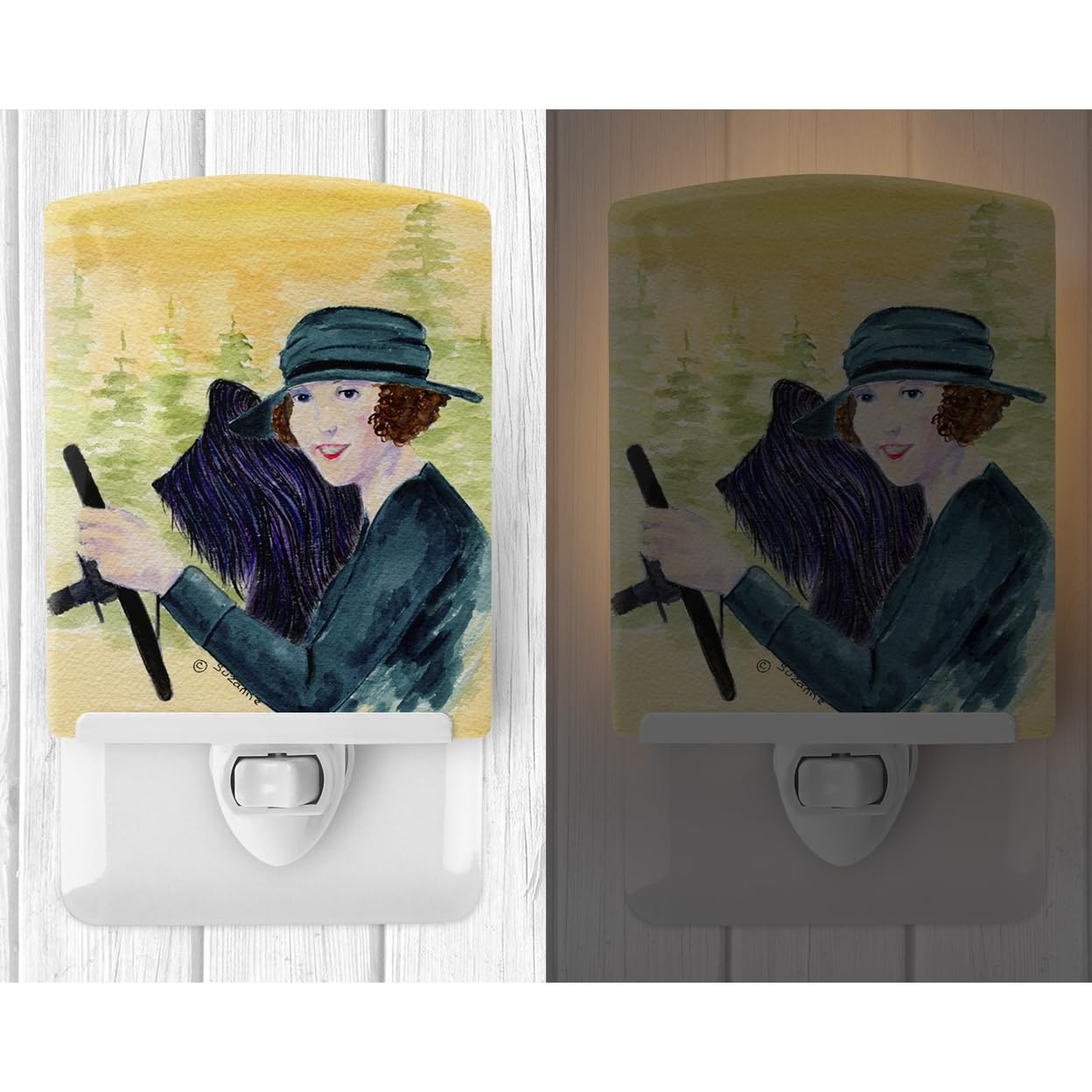 Carolines Treasures Ceramic Night Light, Lady Driving with Briard, 6x4x3in, Model SS8549CNL, Multicolor