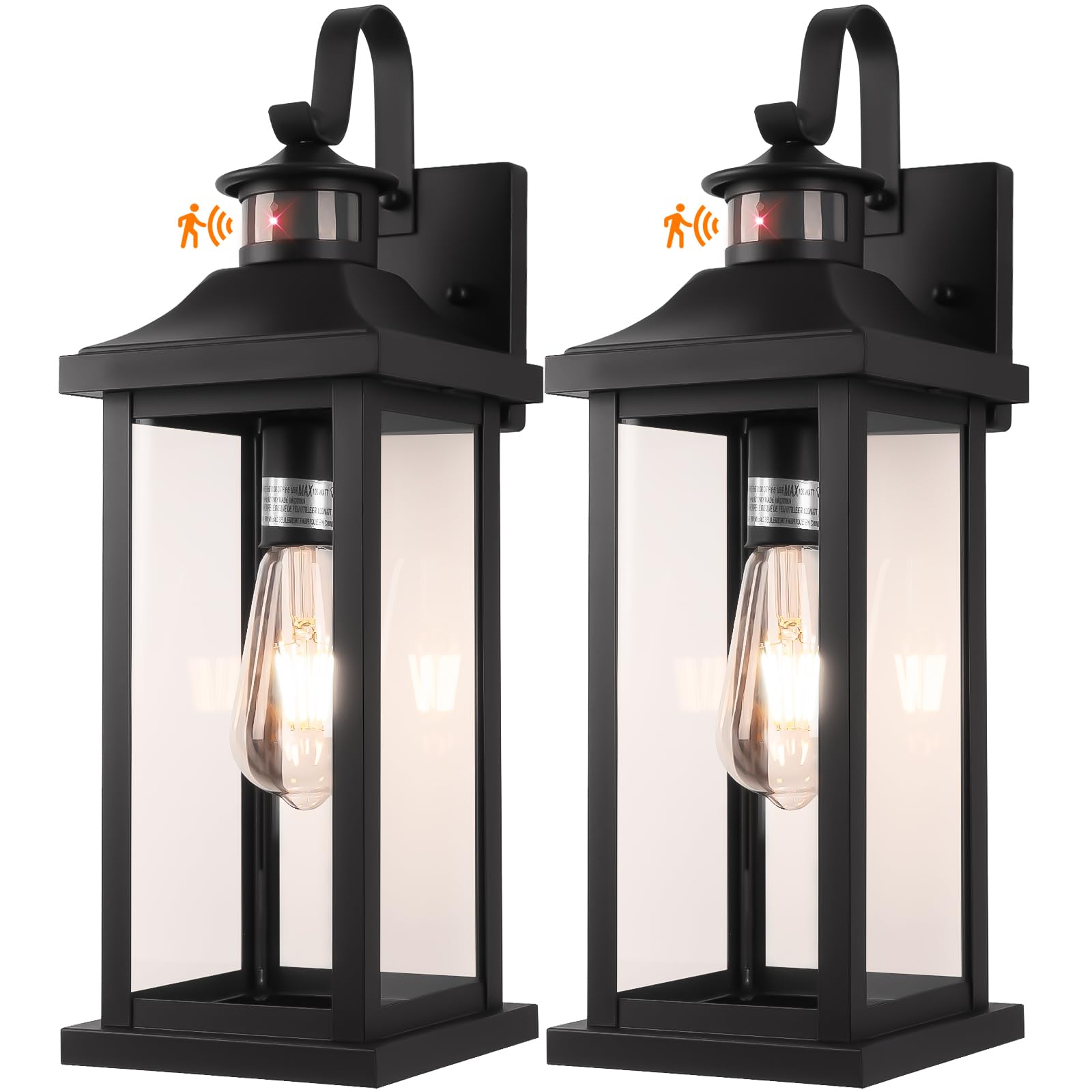 Roravilila 18 Inch Motion Sensor Outdoor Lights 2-Pack, Large Black Dusk to Dawn Outdoor Porch Lights for House IP65 Waterproof 