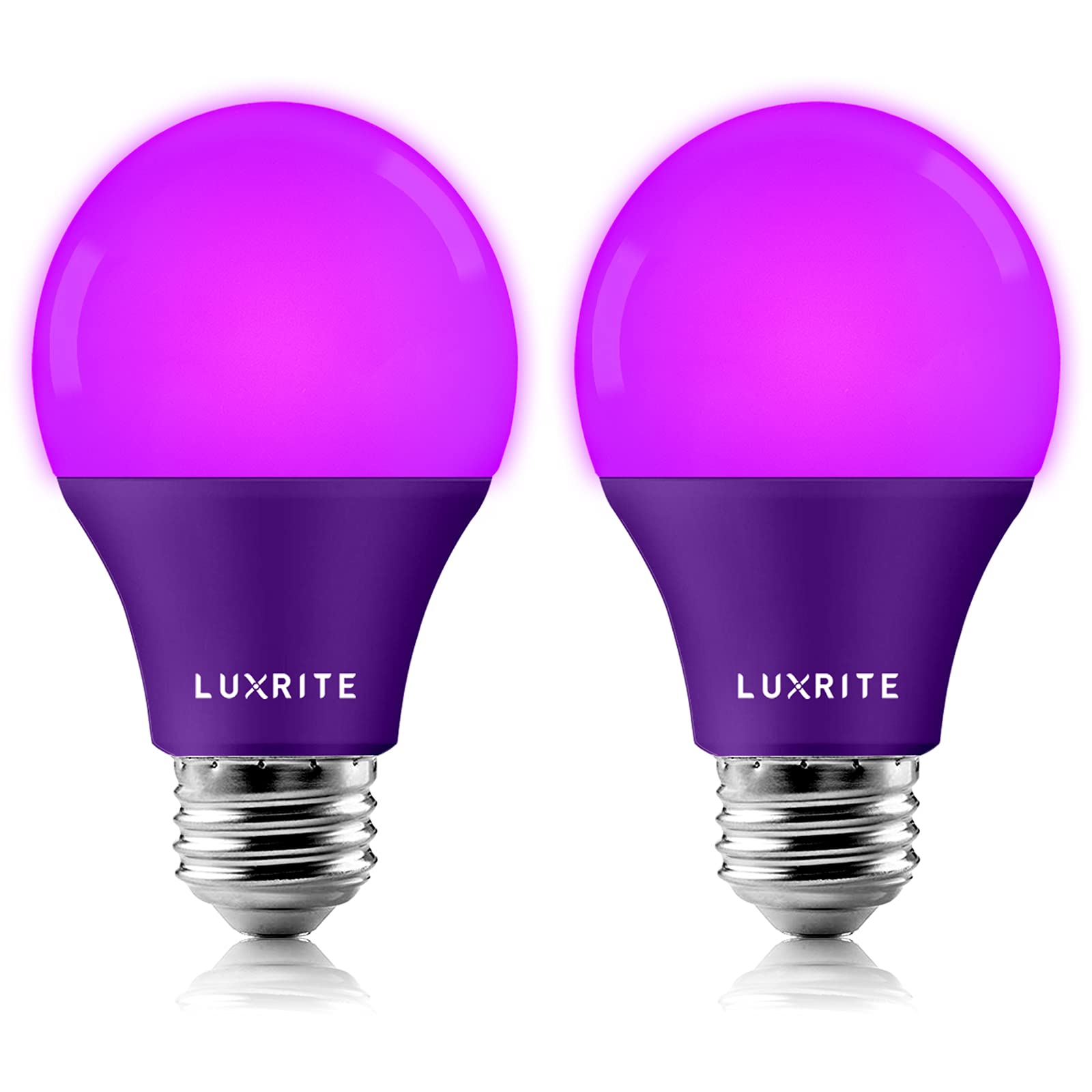 LUXRITE A19 LED Purple Light Bulbs, 60W Equivalent, Non-Dimmable, E26 Base, 2 Count