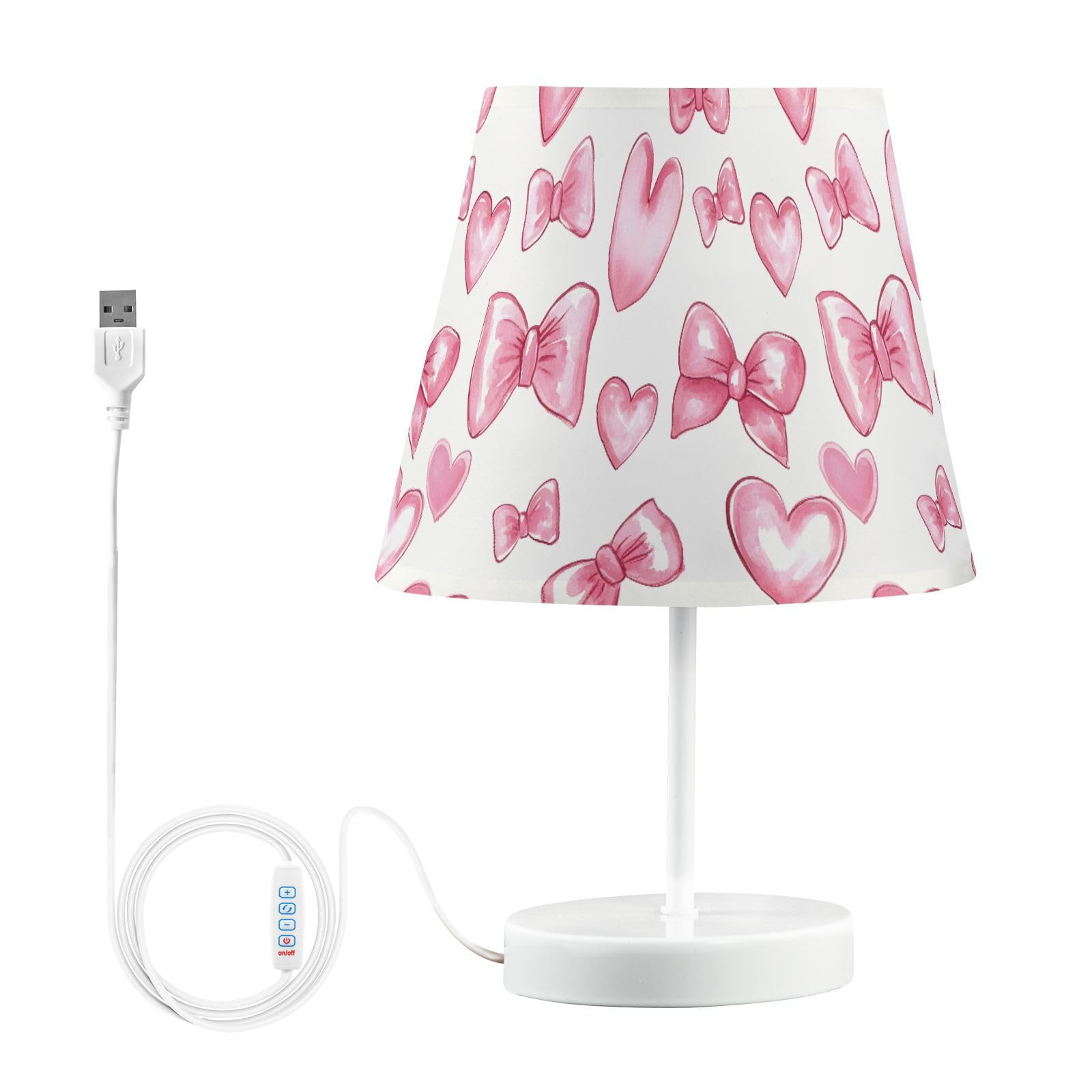 BOENLE Bedside Lamp Pink Bows Hearts Table Lamp Bedroom LED Nightstand Desk Lamp Lampshade for Sleeping Living Room Dorm Office