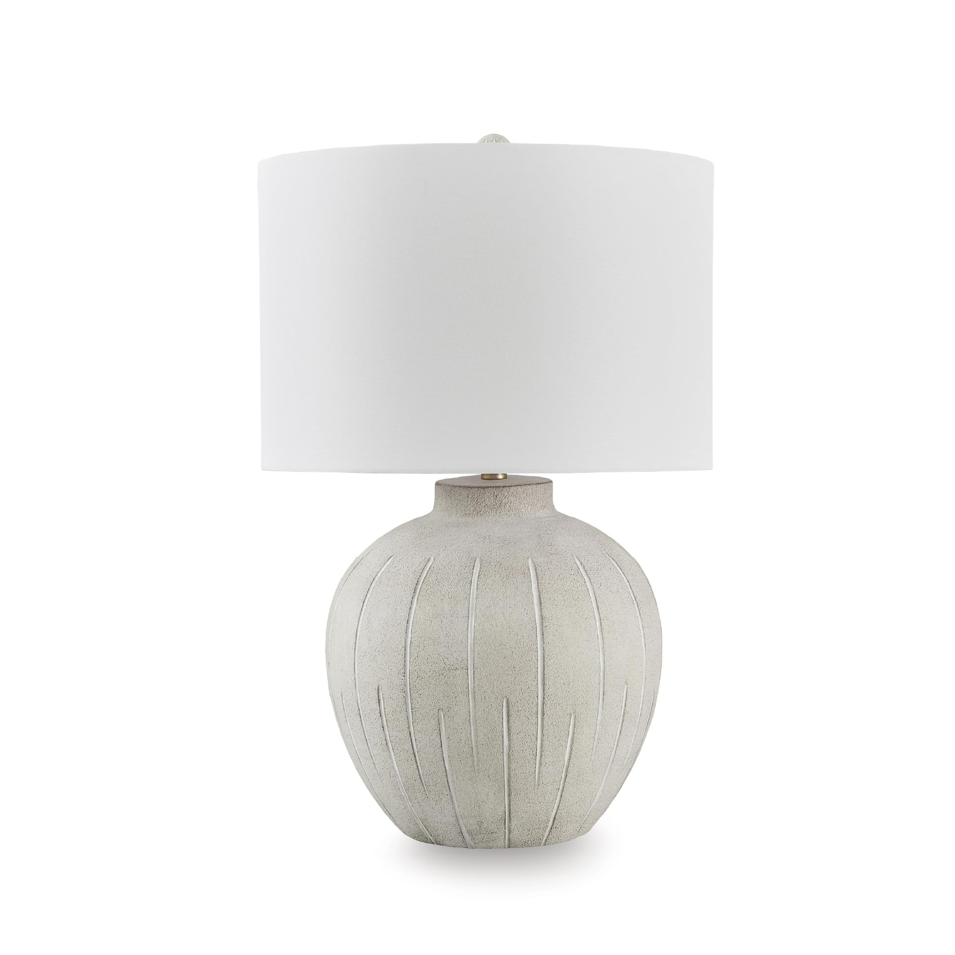 Signature Design by Ashley Calbert Vintage Polyresin Table Lamp with 3-Way Switch, Light Gray & White