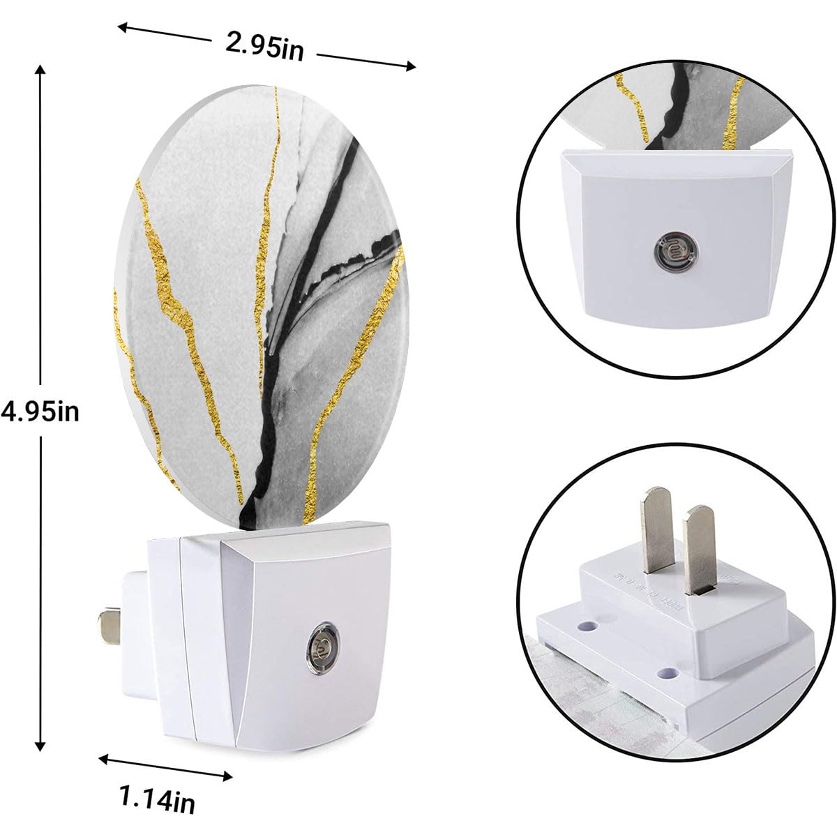 Ekobla Modern Marble Pattern Led Night Light - Wall Plug-In Plug-In Nightlights With Auto Sensor  Dusk To Dawn Lighting For Stairs  Hallway & Kitchen (Gold & Grey)