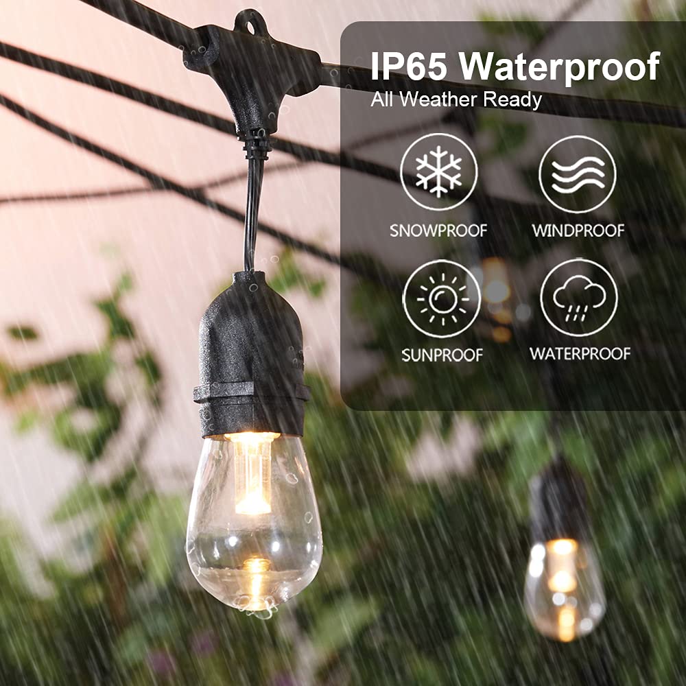 SUNTHIN 48ft LED Outdoor String Lights with 0.9W Shatterproof Bulbs for Patio, Backyard, Porch, Commercial Light String