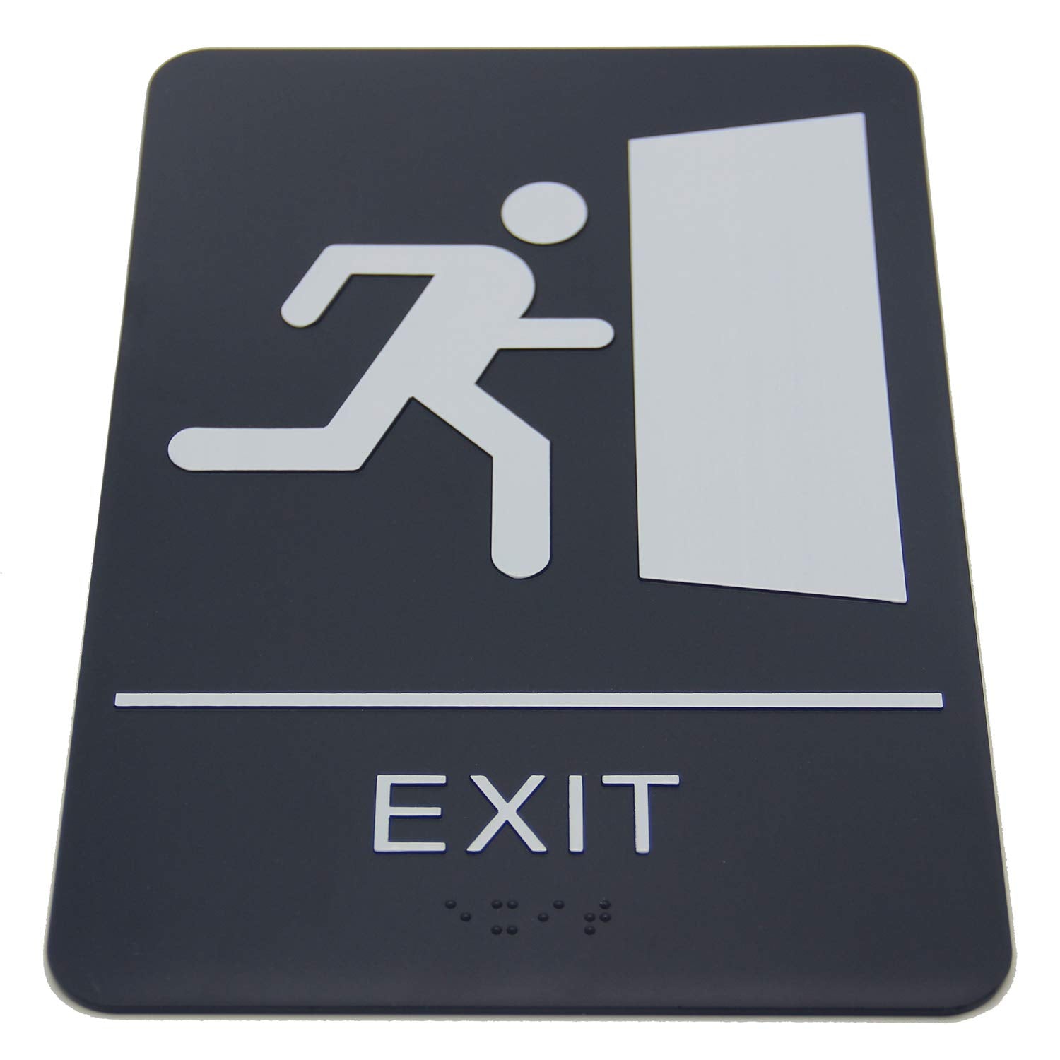 Black & White Ada Exit Sign With Braille-9&quot; X 6&quot;