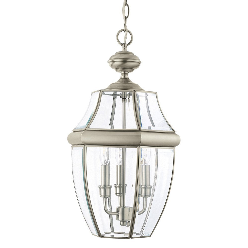 Generation Lighting 6039-965 Lancaster Traditional Three - Light Outdoor Pendant Lantern Outside Fixture, Antique Brushed Nickel
