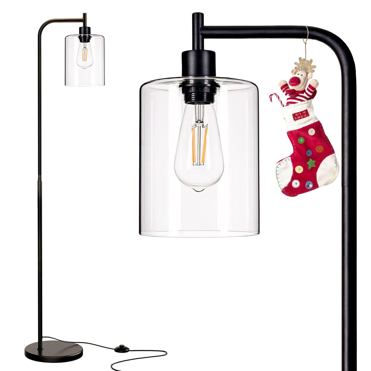 Addlon Floor Lamps For Living Room Bright Lighting With Glass Lampshade, Modern Bright Floor Lamp With Led Bulbs Industrial Stan