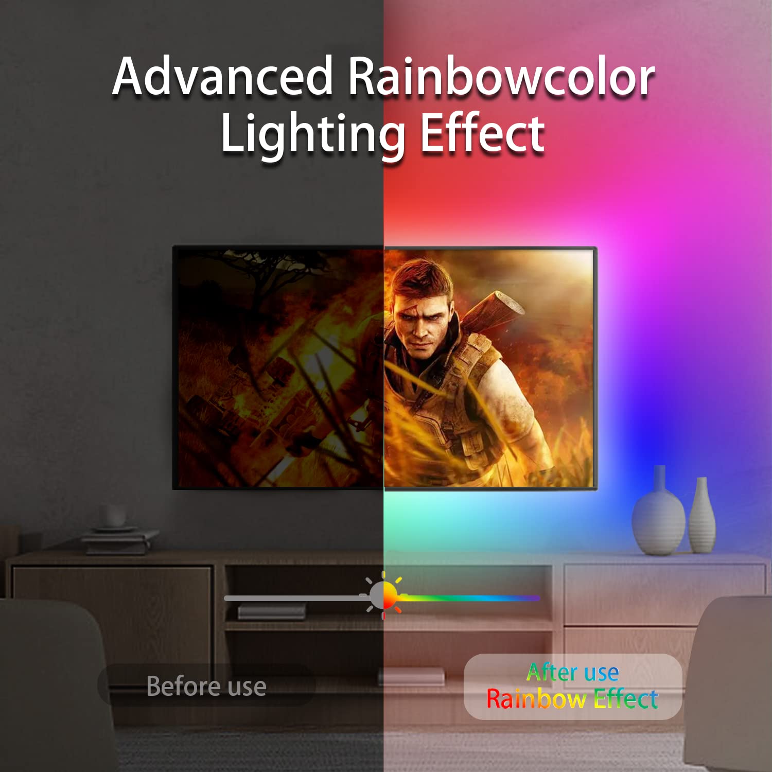 KeShu LED Lights for TV 55-75 Inch, 16.4ft Rainbow Color Changing Backlight with Remote and Bluetooth APP