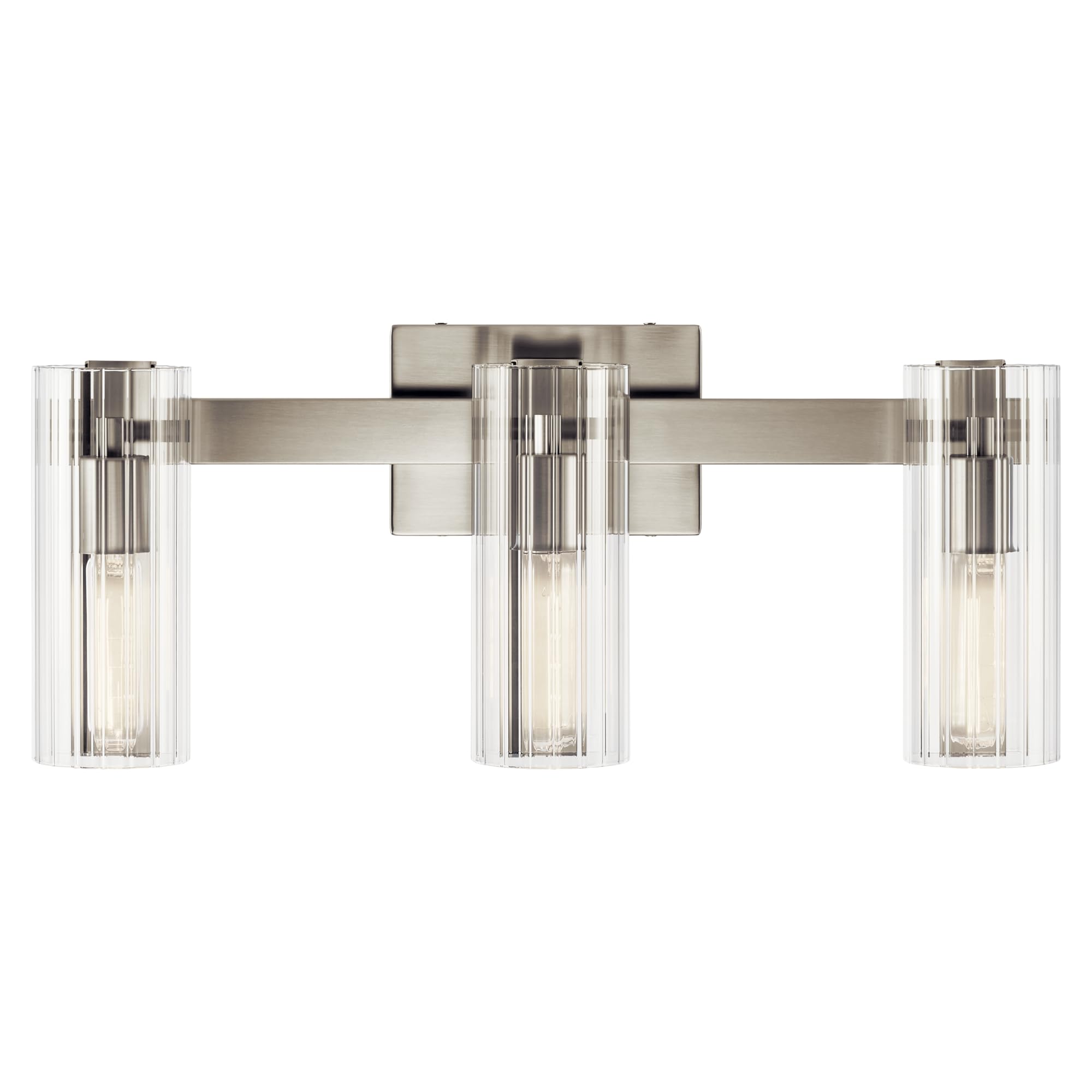 KICHLER Jemsa 3 Light Vanity, Modern Light with Clear Fluted Glass in Brushed Nickel for Bathroom or Powder Room (9.75 x 22.75),