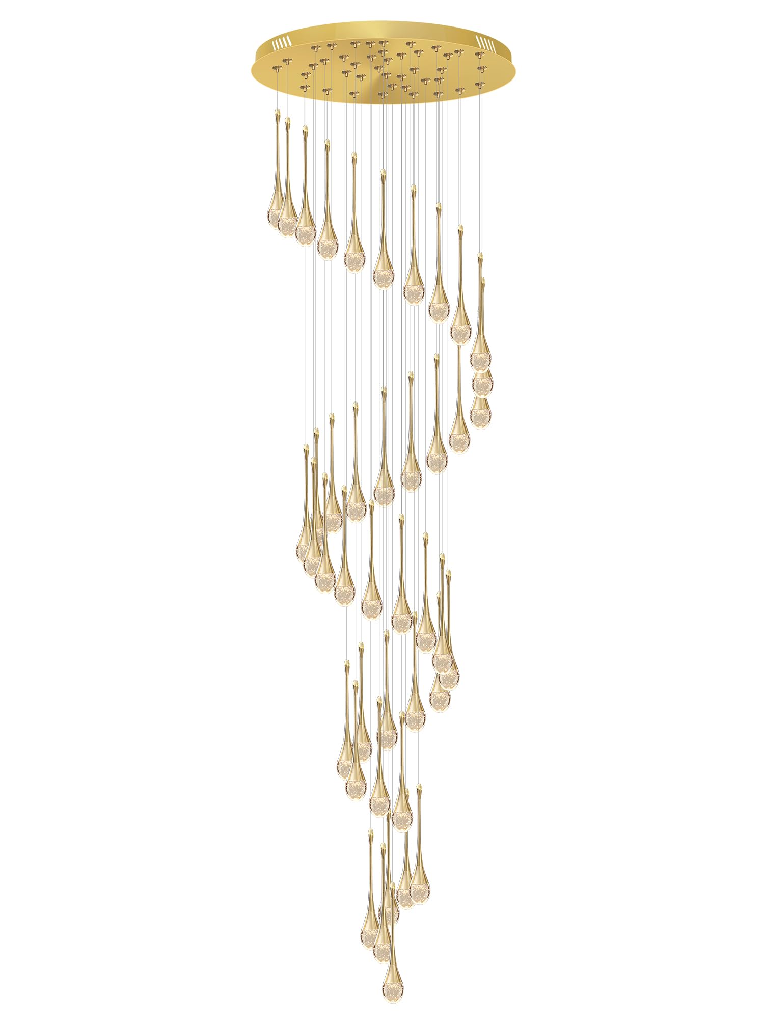 ykolupty H197 Foyer Chandelier - 42-Lights Dimmable Crystal Pendant Lighting, Gold Finish for High Ceiling Living Room & Staircase