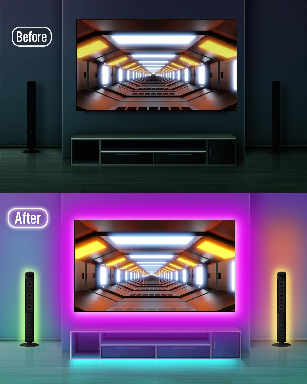 Led Lights For Tv Led Backlight, 16.4Ft Led Tv Backlights For 45-75 Inch Usb Tv Behind Lighting Color Changing Rgb Tv Led Light