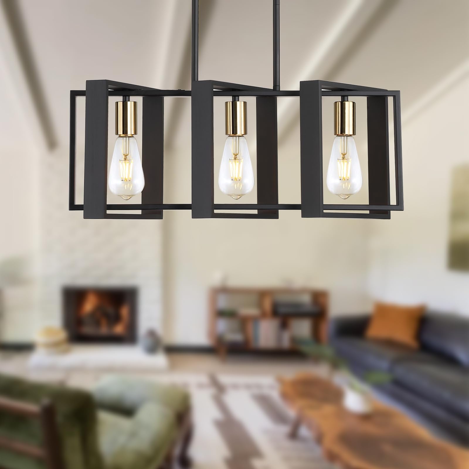 23.6'' Island Lighting,3 Lights Dining Room Chandelier, Linear Kitchen Island Lighting for Pool Table Living Room, Foyer Hallway