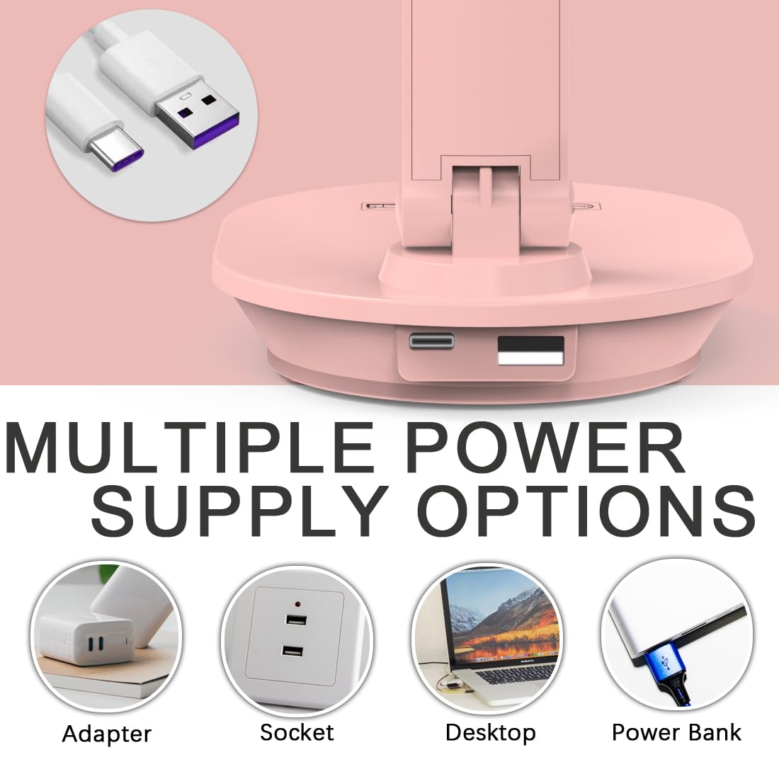 Pink Desk Lamp College Dorm Essentials For Girls, 3 Color Dimmable Reading Lamp, Battery Operated, Usb Rechargeable Powered, Cor