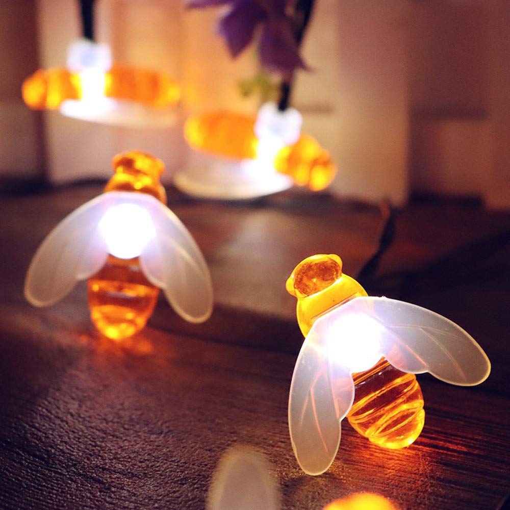 Quace Christmas Halloween Festival LED String Lights Curtain Honey Bee Battery Powered Fairy Lights House Party Decor (16 LED, W