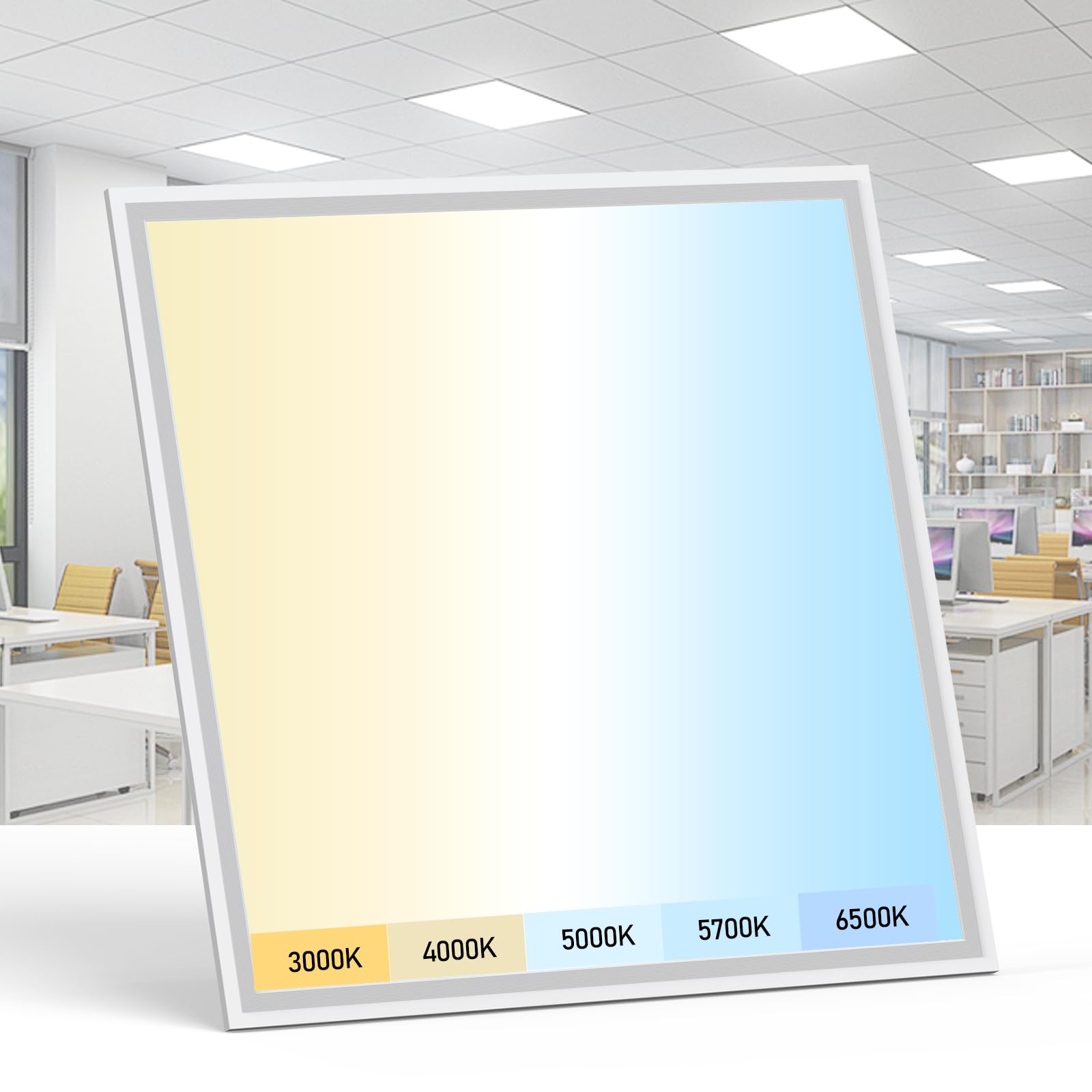 Aikvsxer 2X2 Led Flat Panel Light - Selectable 5 Cct 3000K-6500K & 5 Wattage 30-50W 5500Lm 0-10V Dimmable 2X2 Led Drop Ceiling L