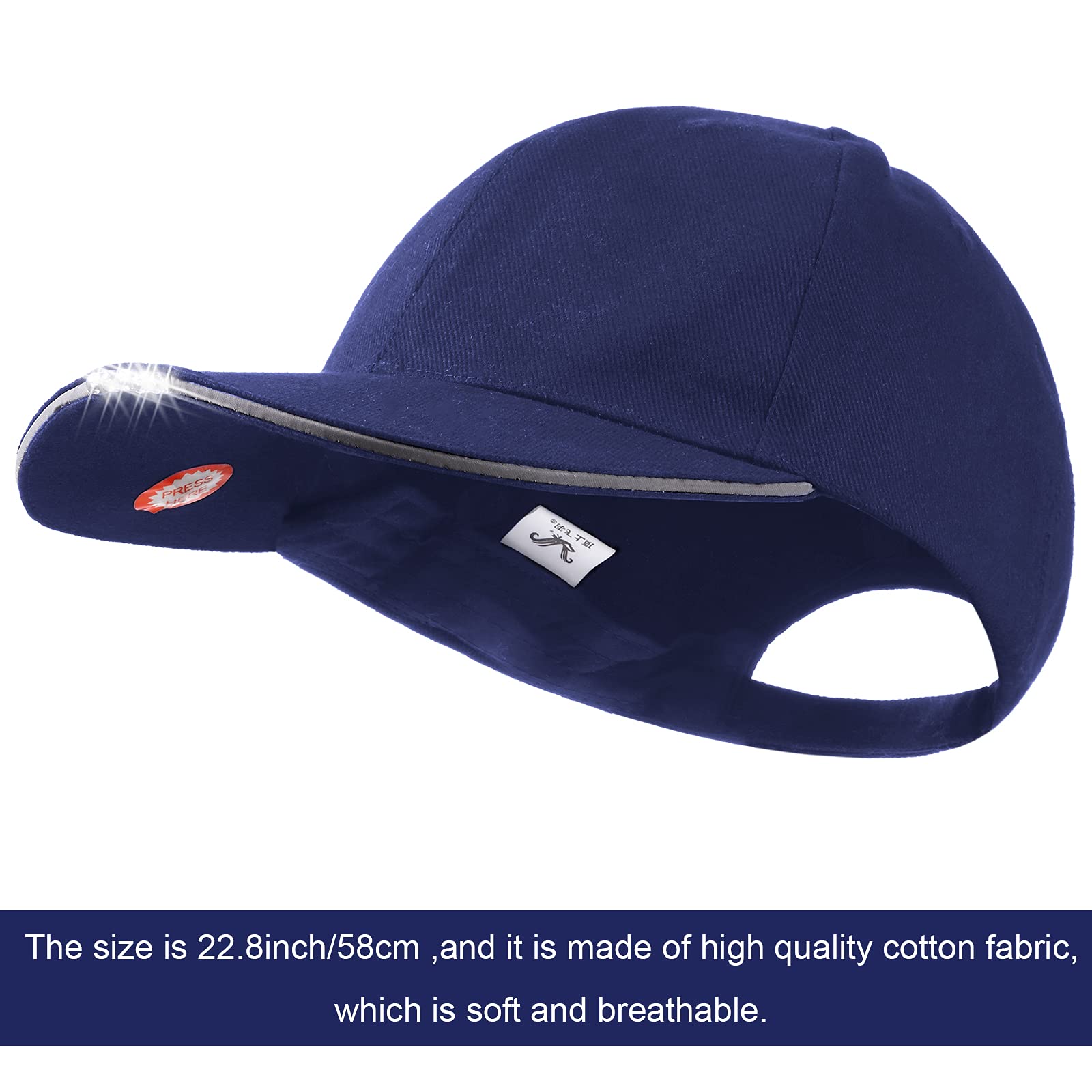 Syhood LED Baseball Cap - Hands-Free Lighted Hat for Fishing, Jogging, Camping - Cotton - Black/Navy - 2 Pieces