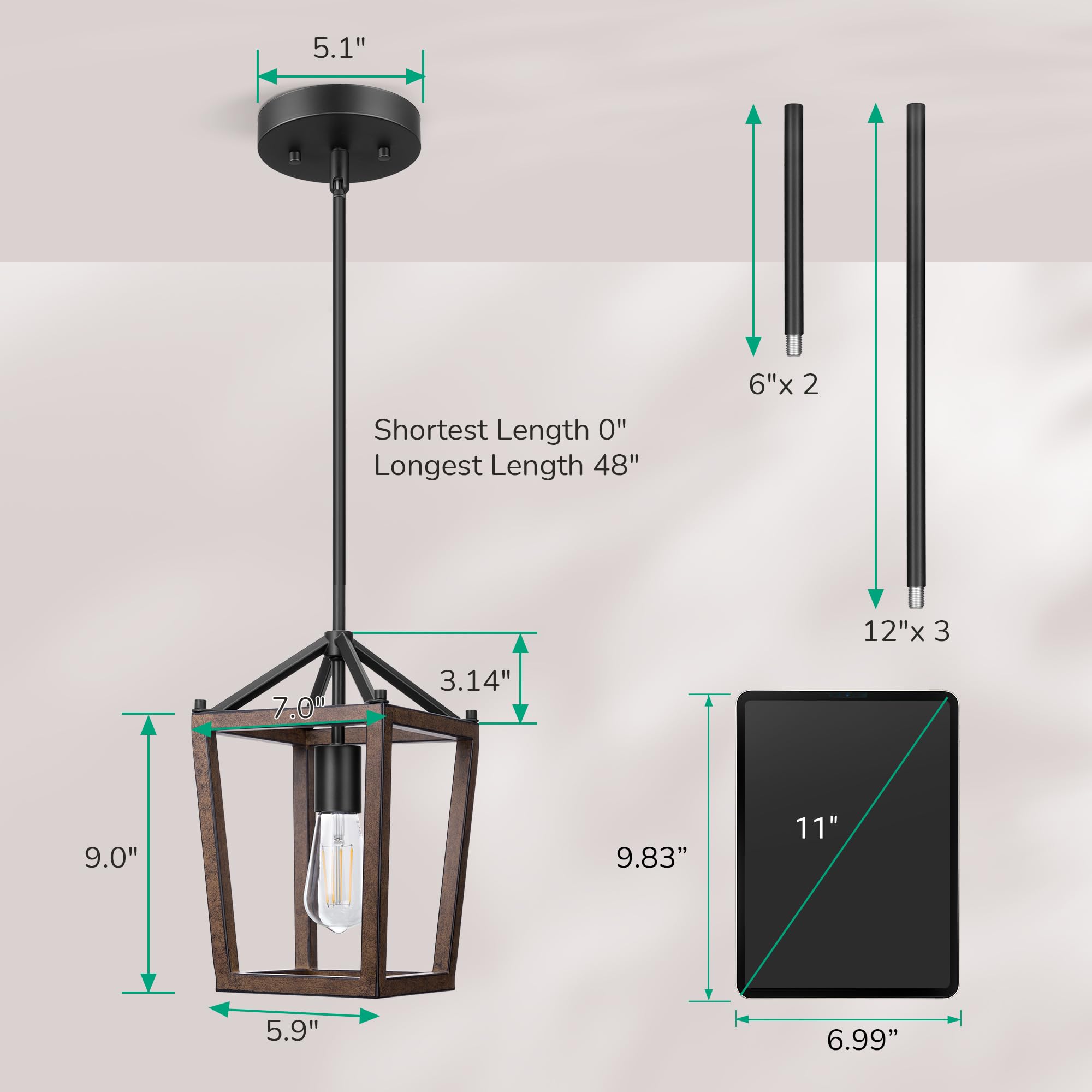 EDISHINE 1-Light Farmhouse Pendant Light, Rustic Metal Cage, Adjustable Height, Bronze Finish, Model HHPL09B