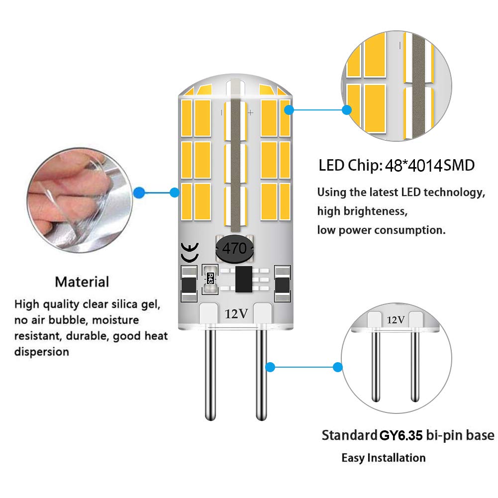 Lacnooe Gy6.35 Bi-Pin Led Bulb 4W, Daylight White 6000K, 5
