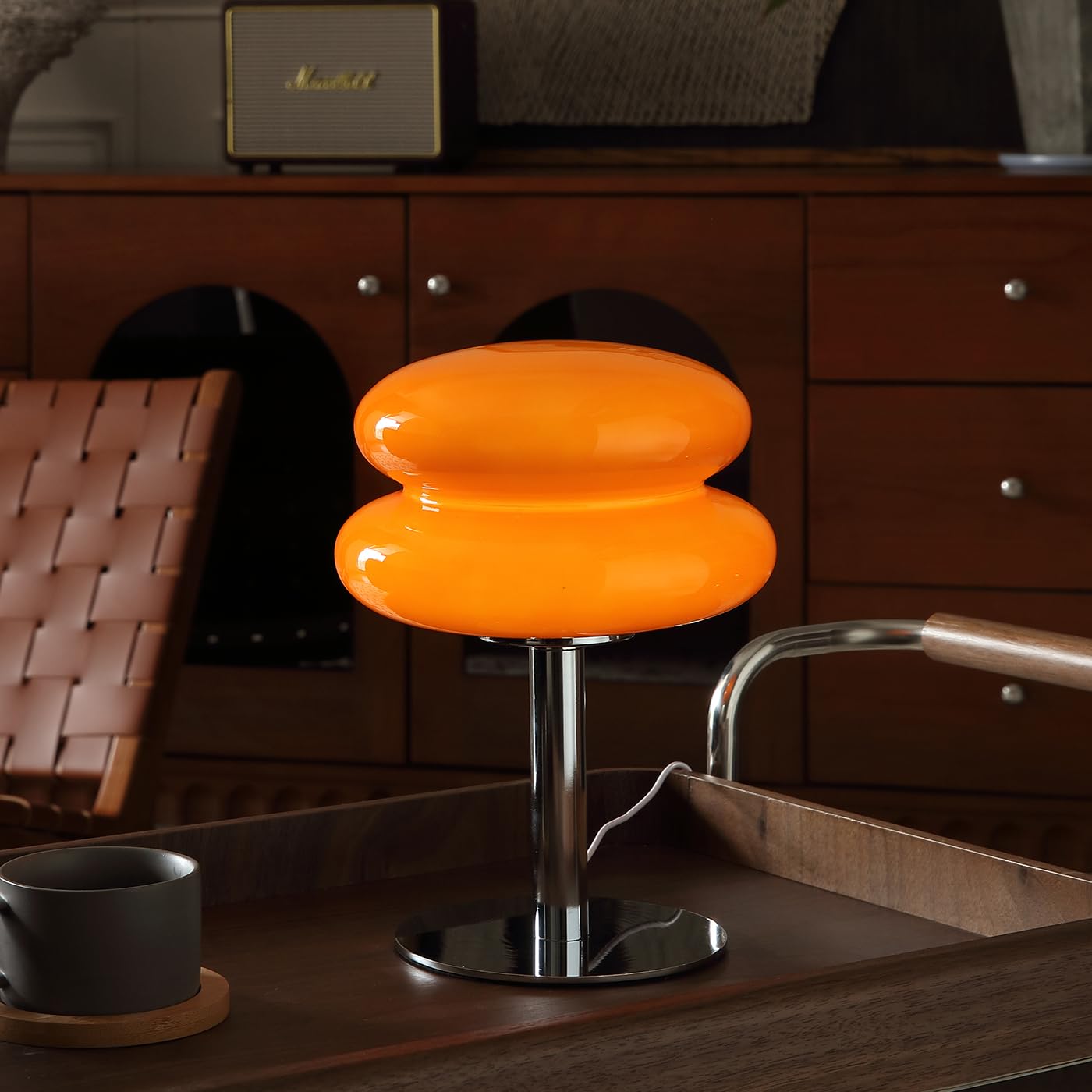 Glivpny Orange Mushroom Bedside Table Lamp,Mid Century Modern Lamp For Nightstand, Dimmable Retro Egg Tart Lamp, Cute Home Decor Lamp Aesthetic Lamp For Bedroom Living Room (Orange)