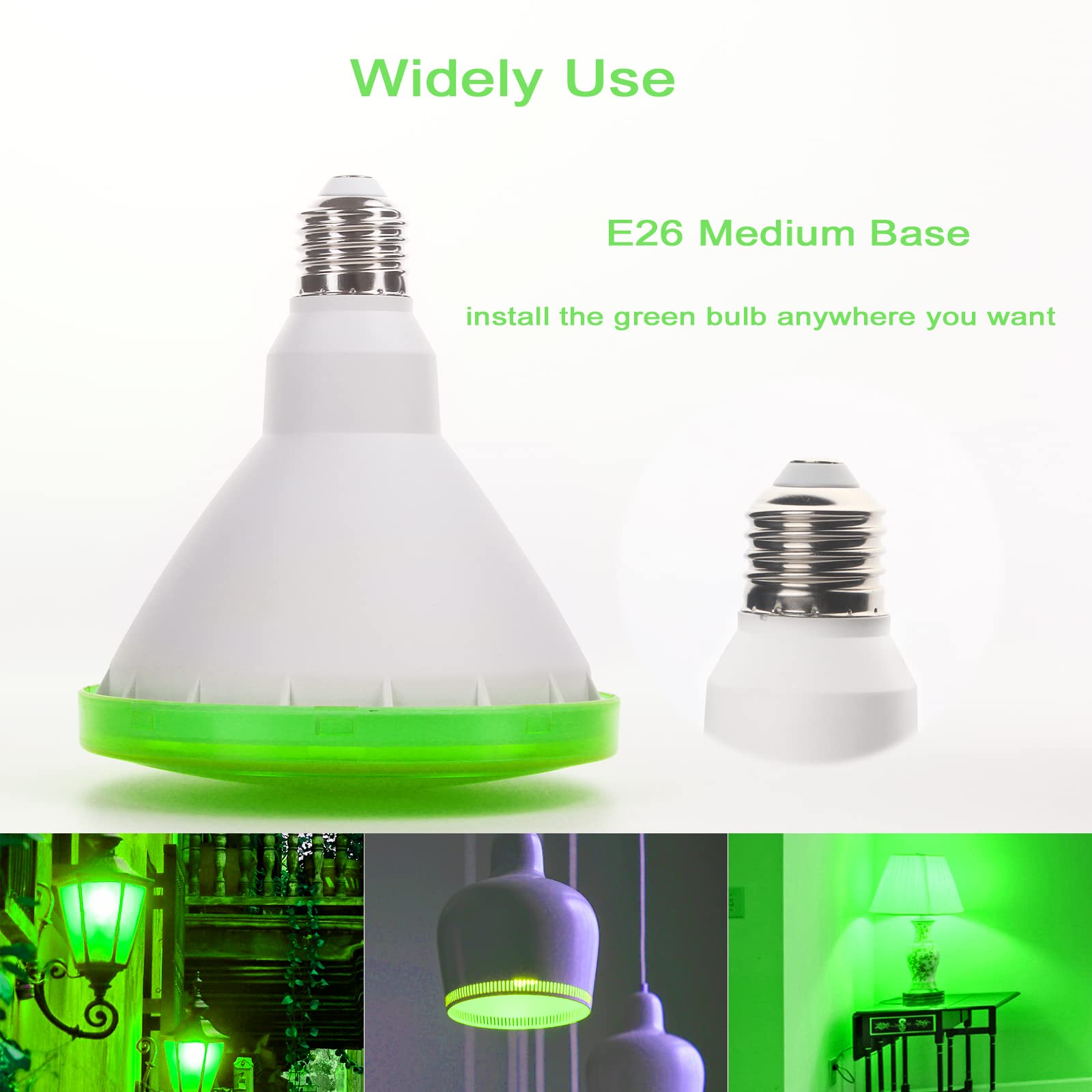 GREENIC Green LED Flood Light Bulb, 15W (100W Equivalent), PAR38 Size, E26 Base, Plastic, 2 Pack