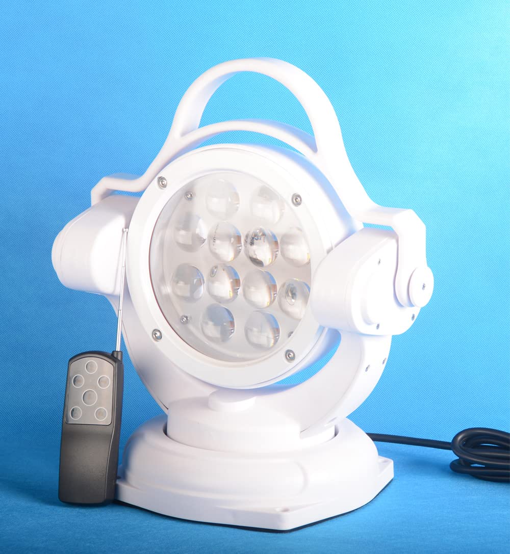 FSYF 11 Inch 60W Remote Control LED Searchlight - White Marine Boat Work Light, 360° Rotation, Model d44aaa27-1a27-4124-aff6-