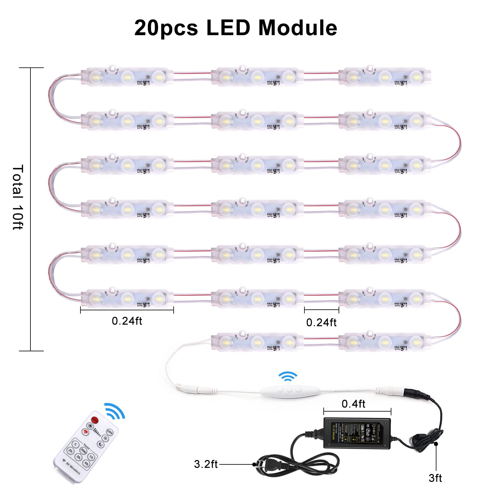 Pomelotree Led Window Lights, 20Ft Waterproof 5050 Led Module, 2-Pack, White, Ideal For Business Advertising And Storefront Displays