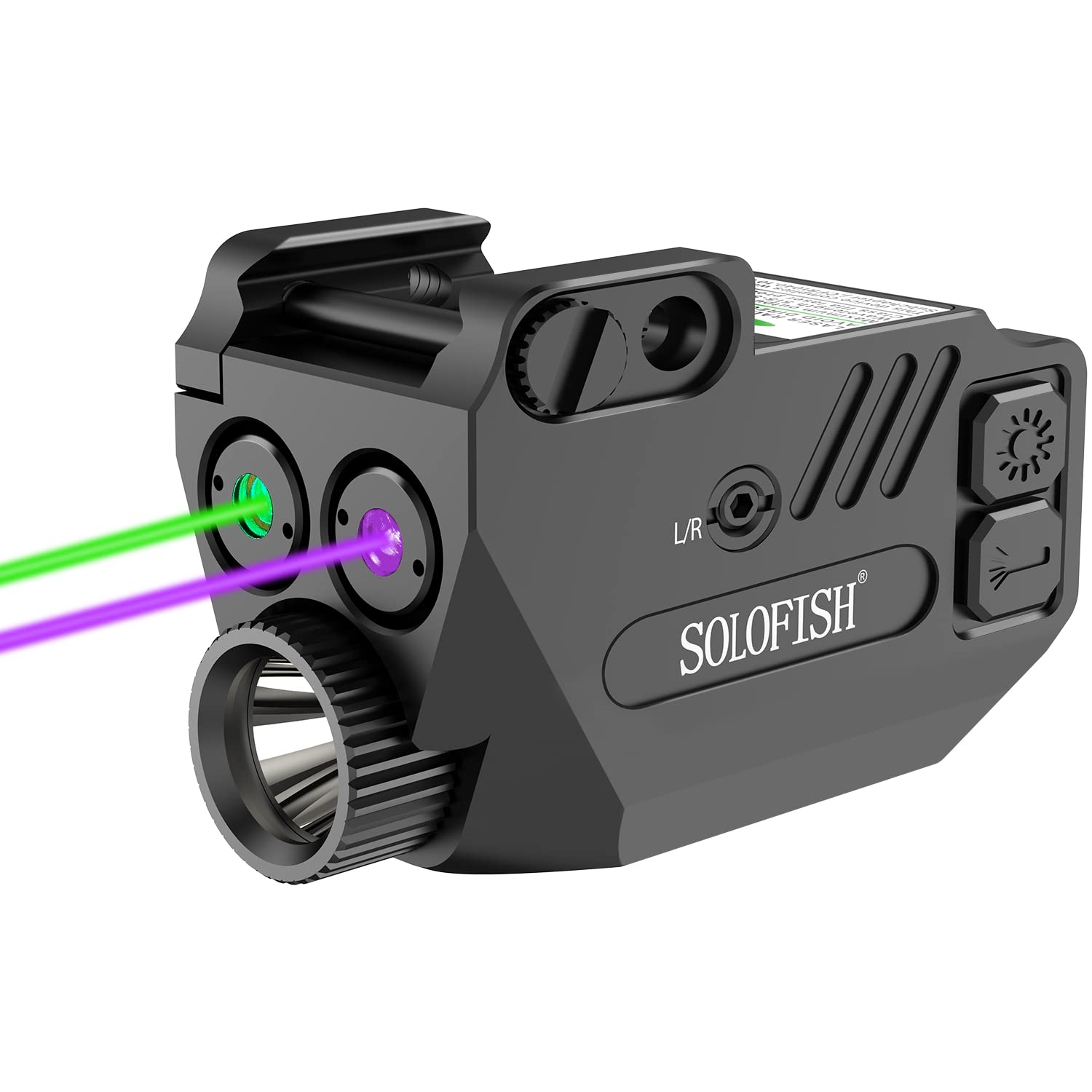 SOLOFISH 500 Lumens Handheld Toy Light with Purple Green Laser Sight and Strobe Tactical Flashlight Combo  Rechargeable Weapon Light and Beams for Launchers/HandLaunchers W/a Rail