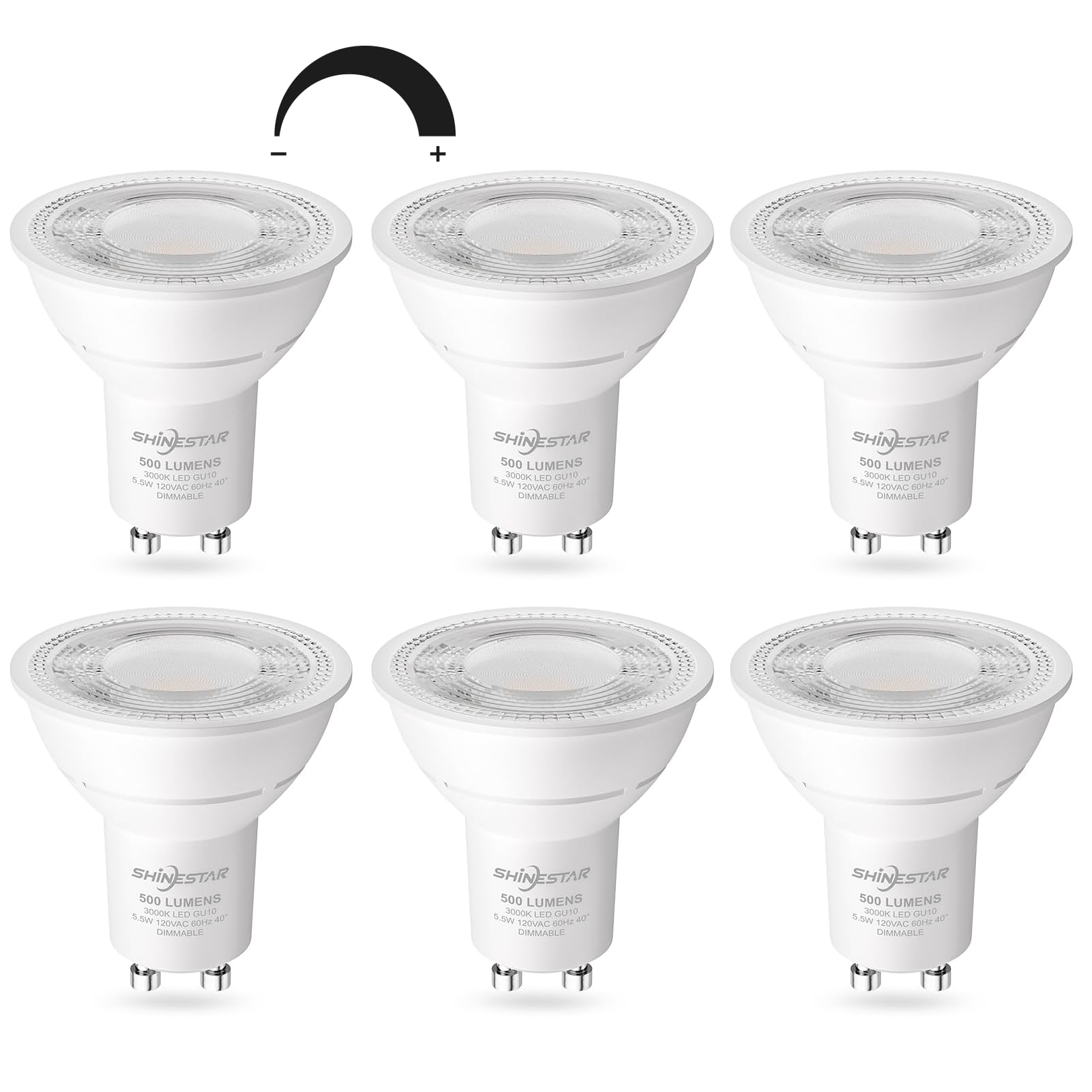 Shinestar Gu10 Led Bulb, 50 Watt Equivalent, Soft White 3000K, Dimmable Flood Light Bulbs For Ceiling, 6-Pack