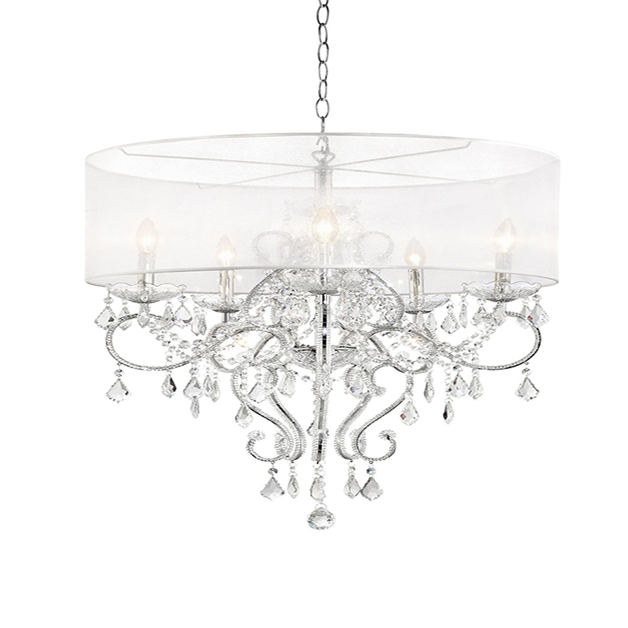 Benjara Wall Ceiling Lamp with Hanging Crystals and Round Canopy, Silver