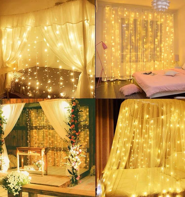 Generic 100 LED Warm White Curtain Light for Party/Wedding/Festival/Christmas,Window Blinking String Light for Bedroom/Living Ro