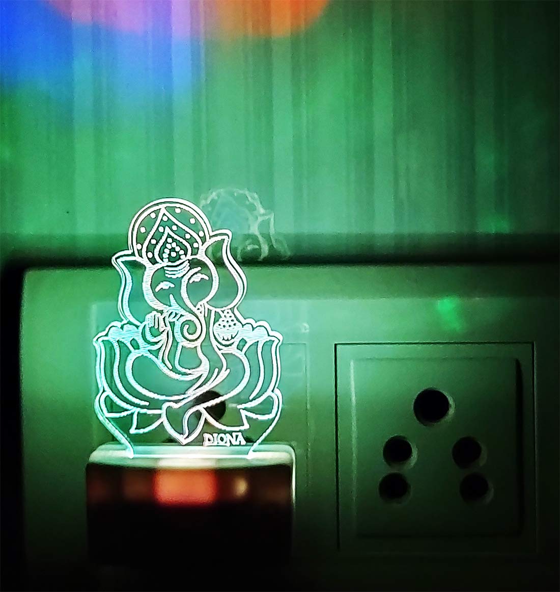 DIONA Ganpati LED 3D Illusion Acrylic Wall Night Lamp Color Changing Lights for Pooja Room Mandir Shops Hotel, Multicolour, Pack