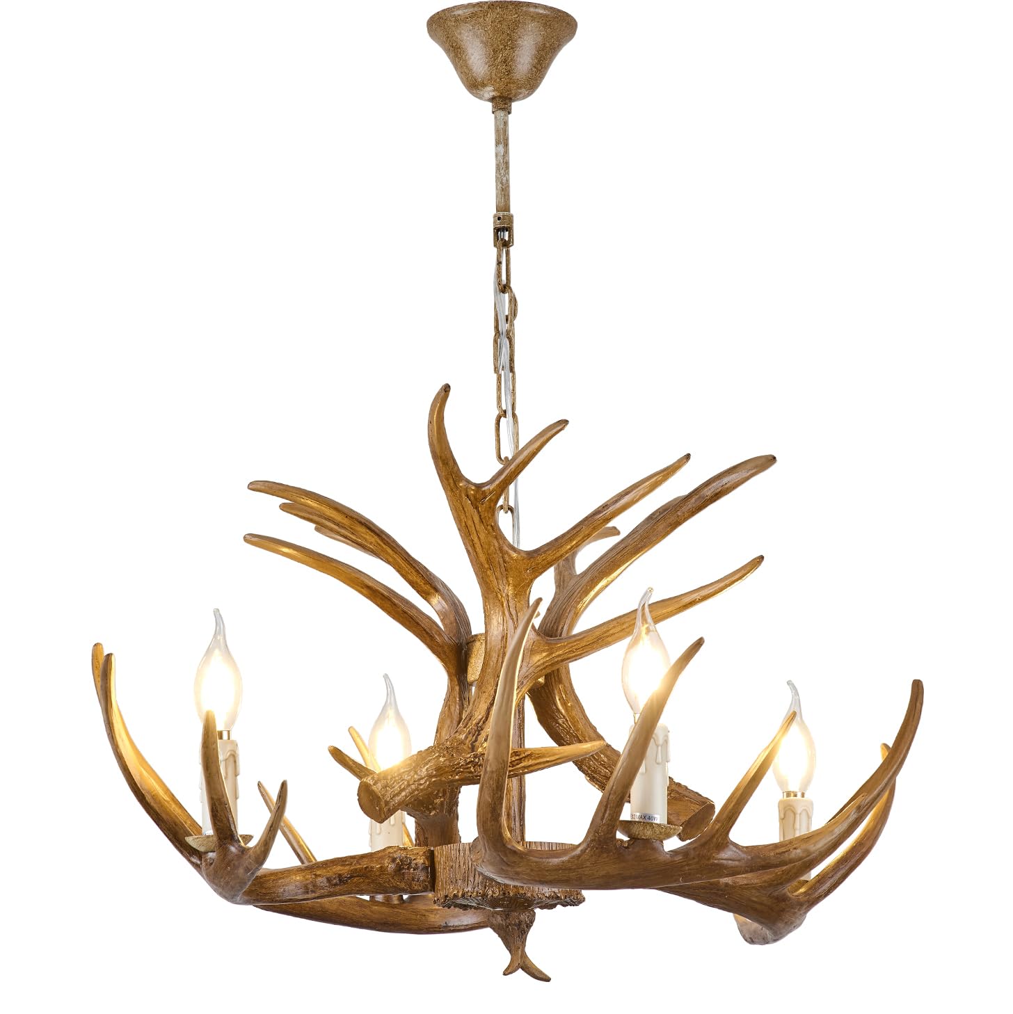 Afficat Antler Chandelier Brown 4-Light,Vintage Farmhouse Deer Horn Chandelier Lighting,Antler Light Fixtures for Kitchen Island