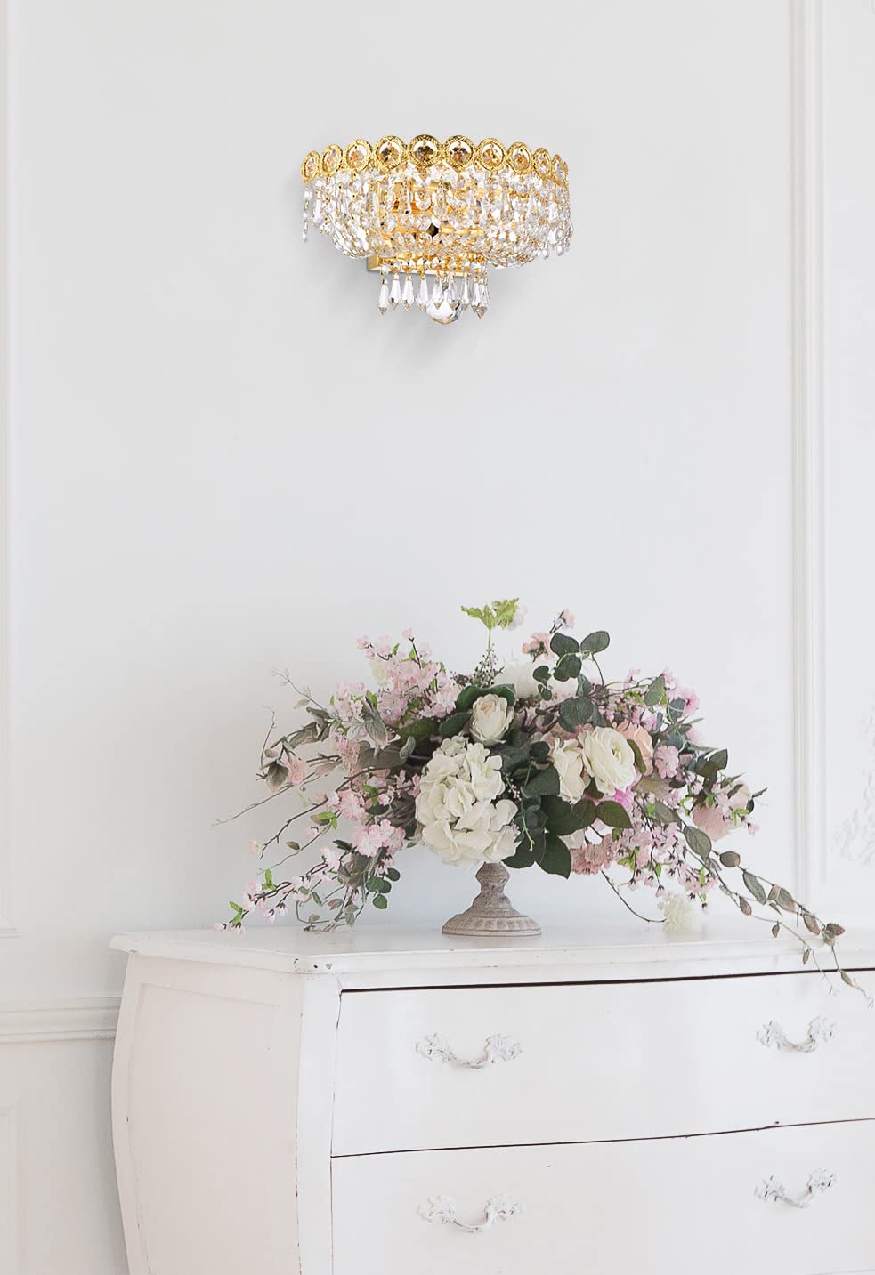 Elegant Lighting 1900W12G/RC 2-Light Wall Sconce, Gold Finish, Crystal Accents, 12in x 6in