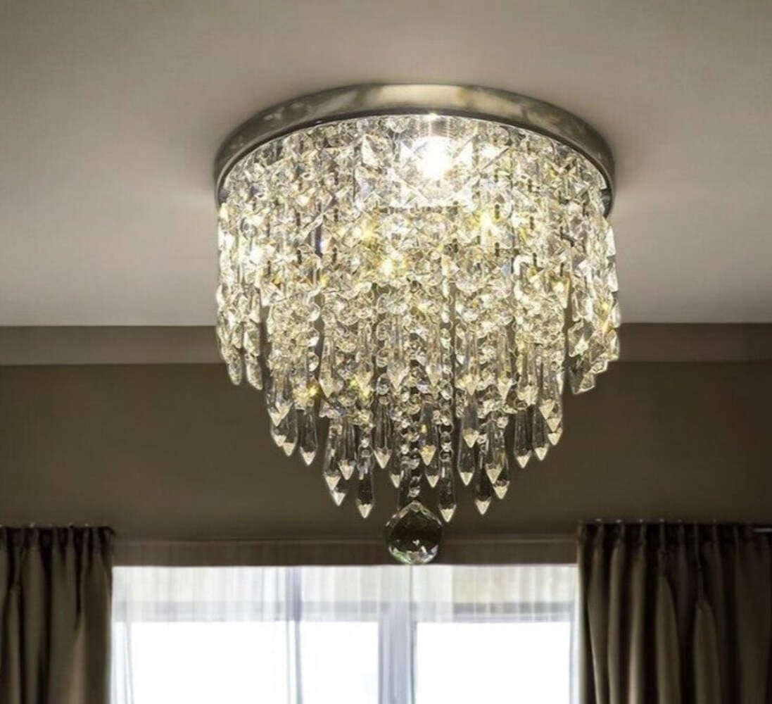 HomeRoots Dimmable Ceiling Light, Transparent Glass & Crystal, Model 403727
